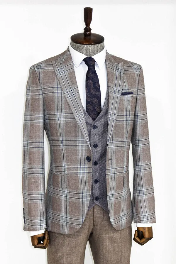 Slim Fit Vested Light Brown Men Suit - Wessi sold by Wessi product image thumbnail 3