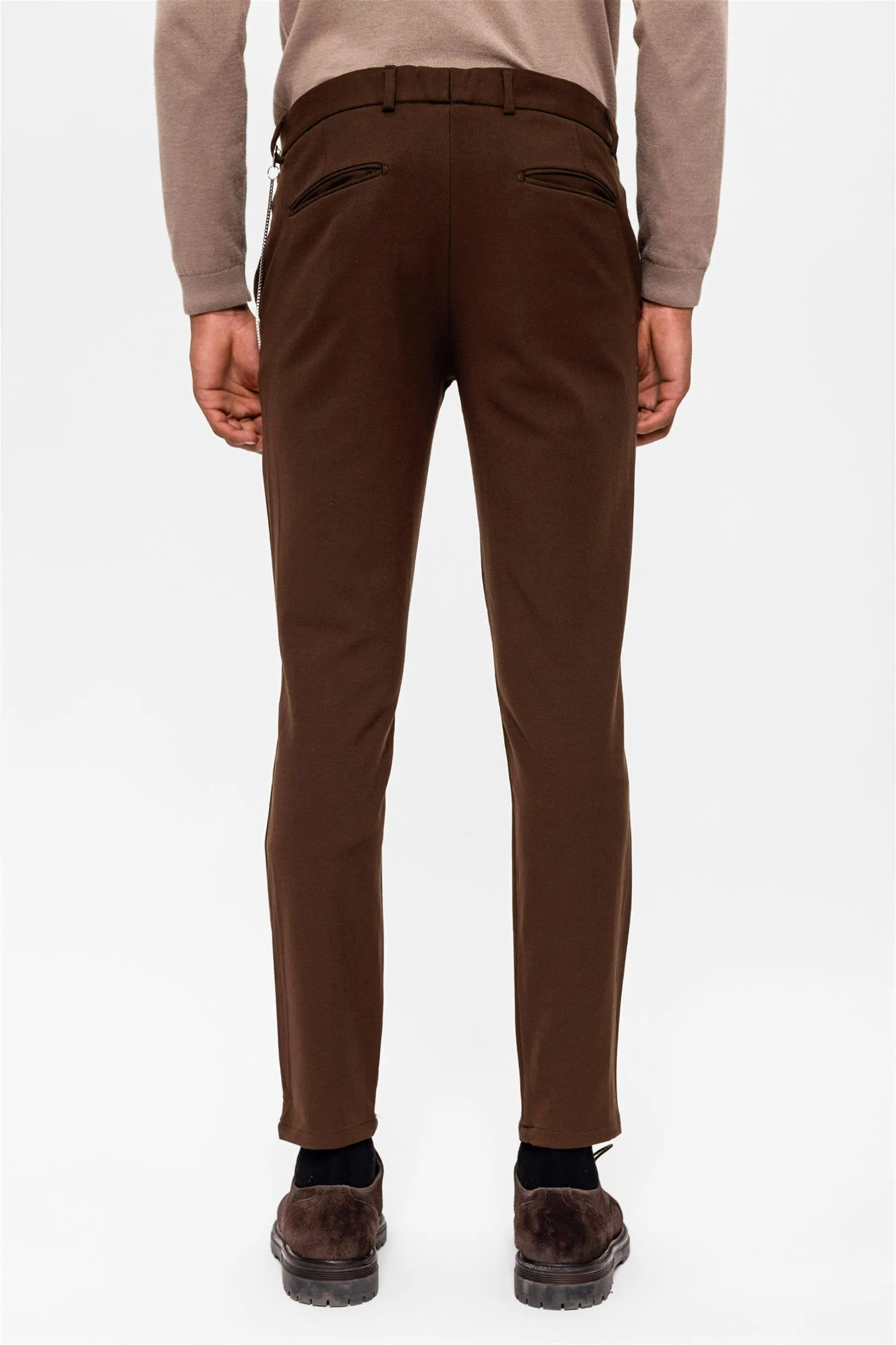 Dark Brown Men's Slim Fit Straight Accessory Fabric Trousers - Wessi sold by Wessi product image thumbnail 5