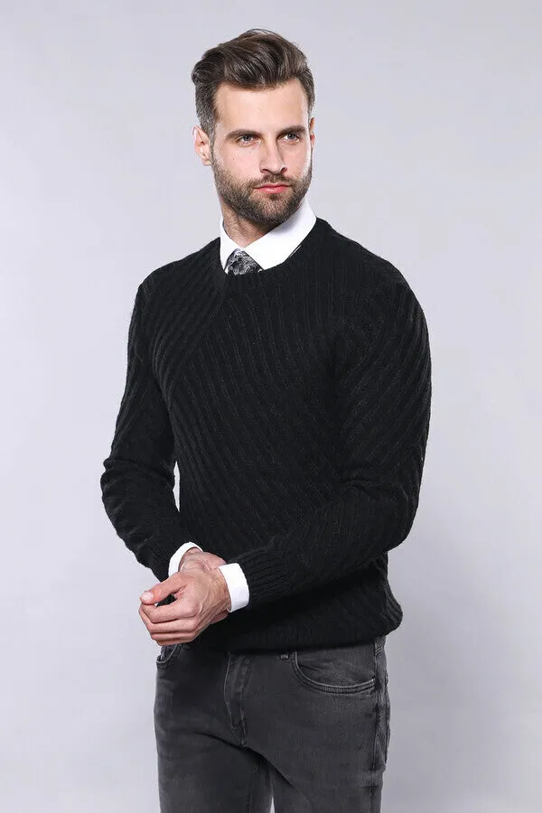 Patterned Circle Neck Black Sweater - Wessi sold by Wessi product image thumbnail 4