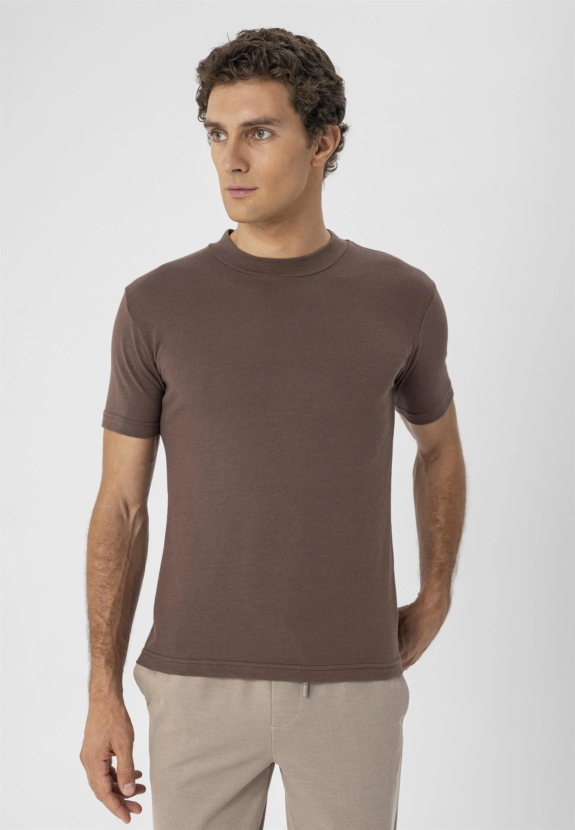 Men's Brown Crew Neck Slim Fit T-Shirt - Wessi sold by Wessi product image thumbnail 3