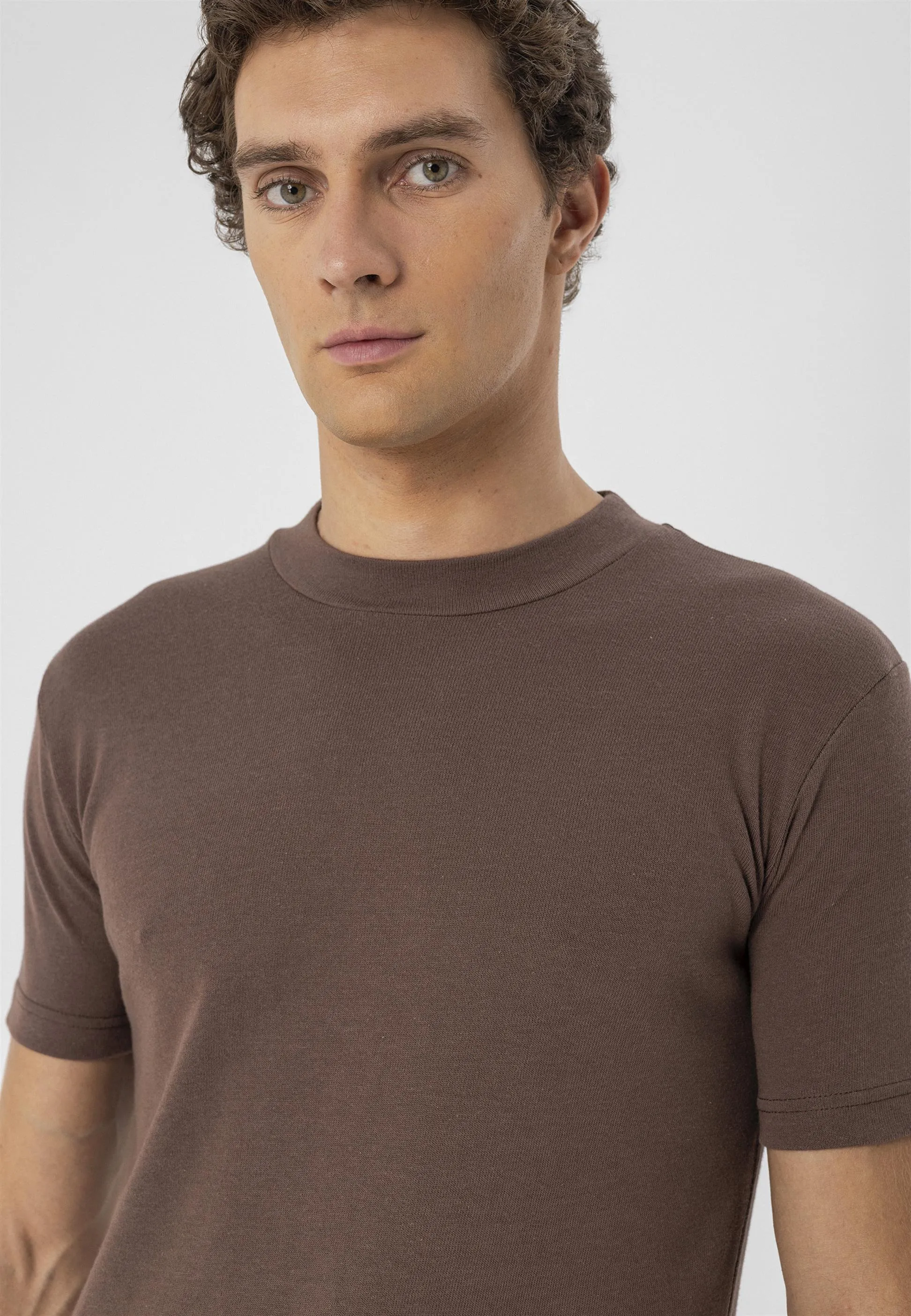 Men's Brown Crew Neck Slim Fit T-Shirt - Wessi sold by Wessi product image thumbnail 4