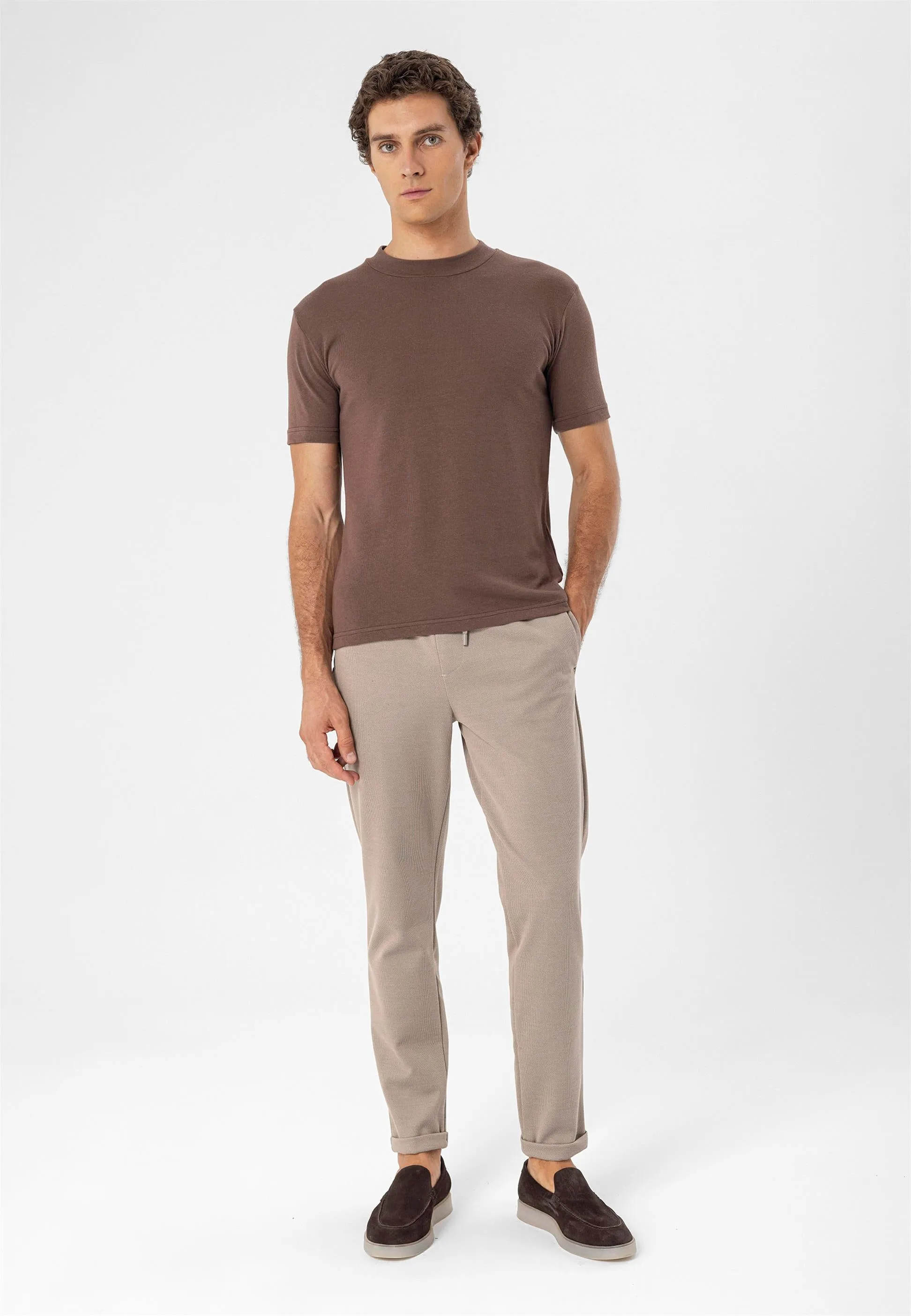 Men's Brown Crew Neck Slim Fit T-Shirt - Wessi sold by Wessi