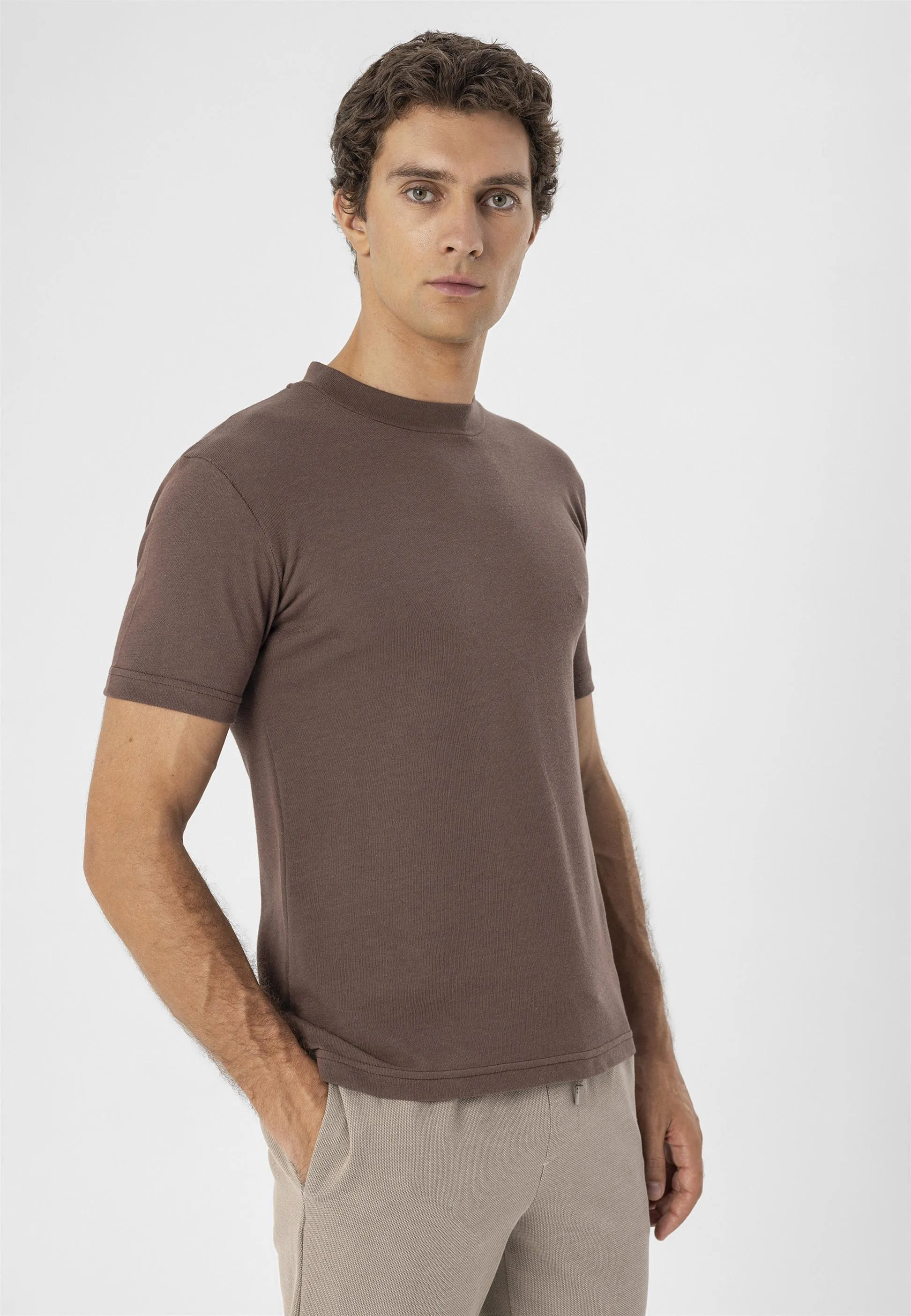 Men's Brown Crew Neck Slim Fit T-Shirt - Wessi sold by Wessi product image thumbnail 2