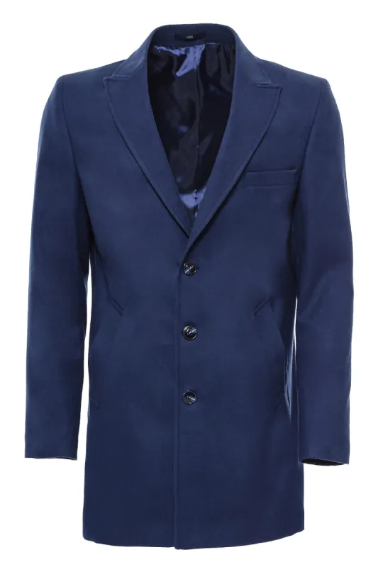 Plain Peak Lapel 3 Buttons Blue Men Coat - Wessi sold by Wessi