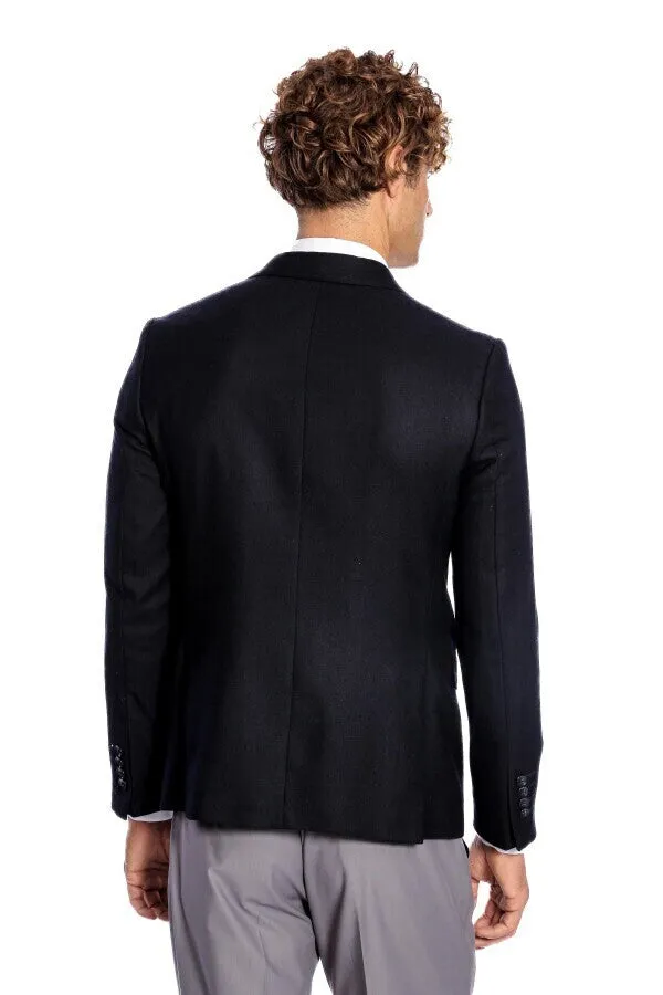 Peak Lapel Single Button Plain Navy Blue Men Blazer - Wessi sold by Wessi product image thumbnail 4