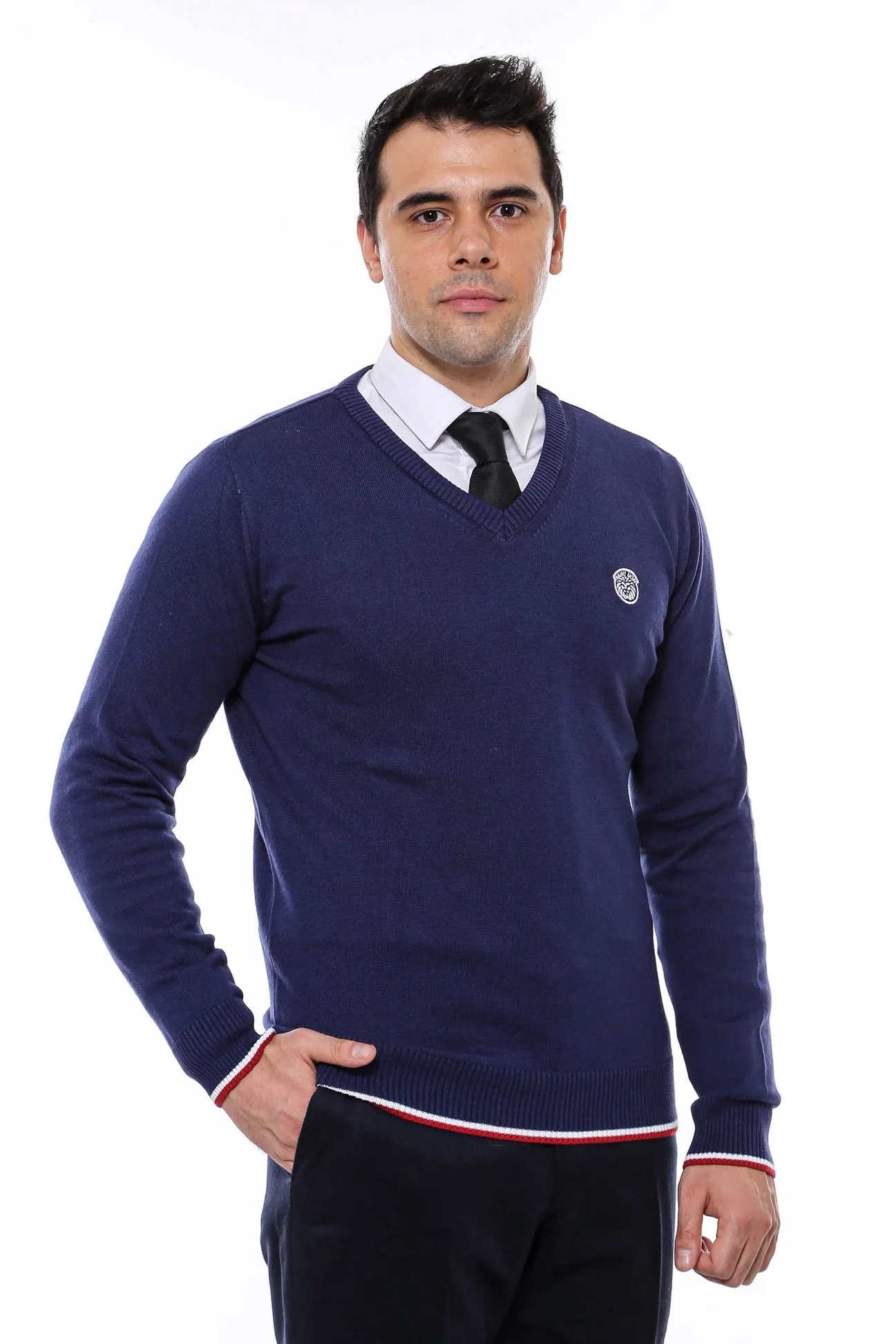 Navy Blue V Neck Slim Fit Men Sweater - Wessi sold by Wessi product image thumbnail 2
