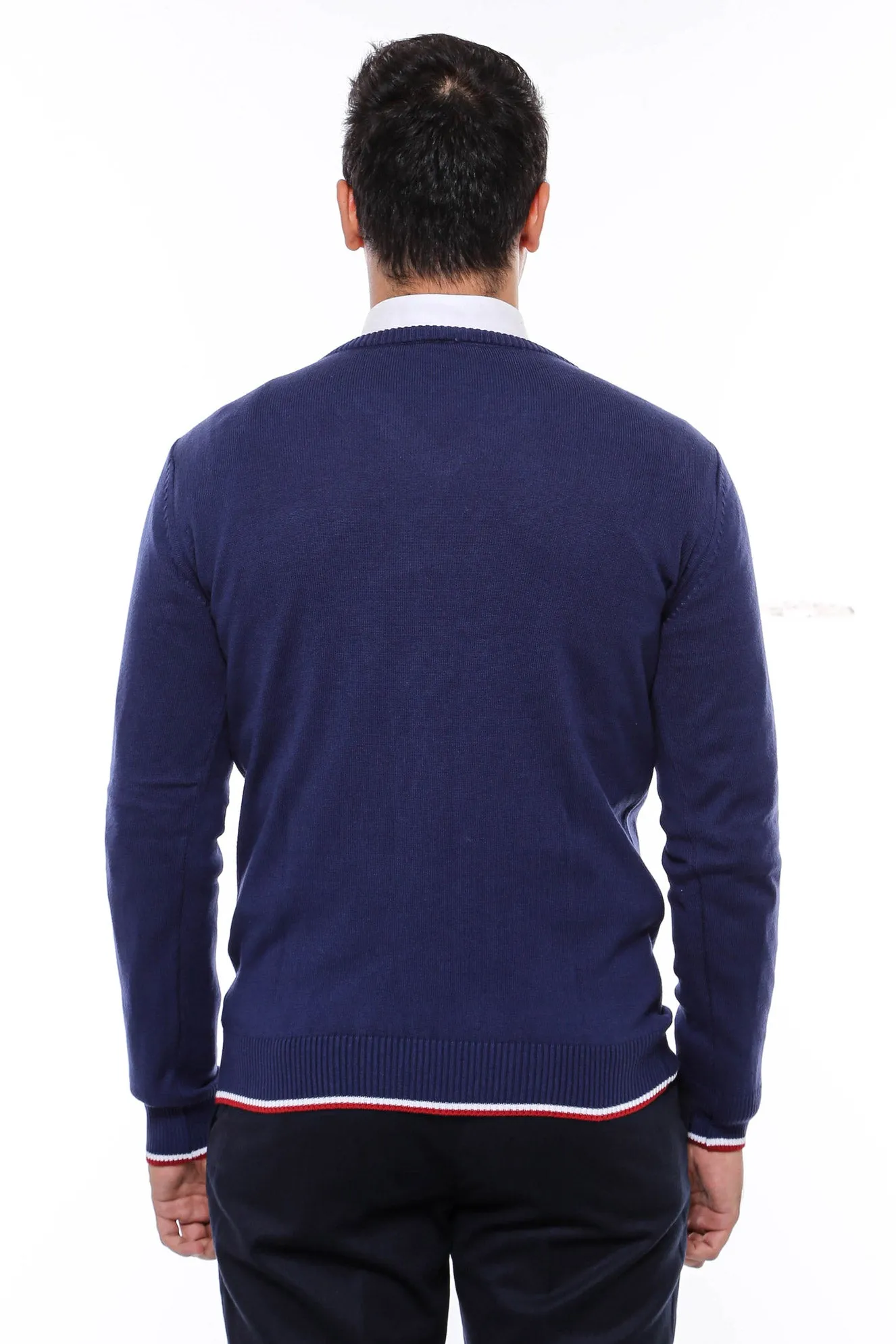 Navy Blue V Neck Slim Fit Men Sweater - Wessi sold by Wessi product image thumbnail 4