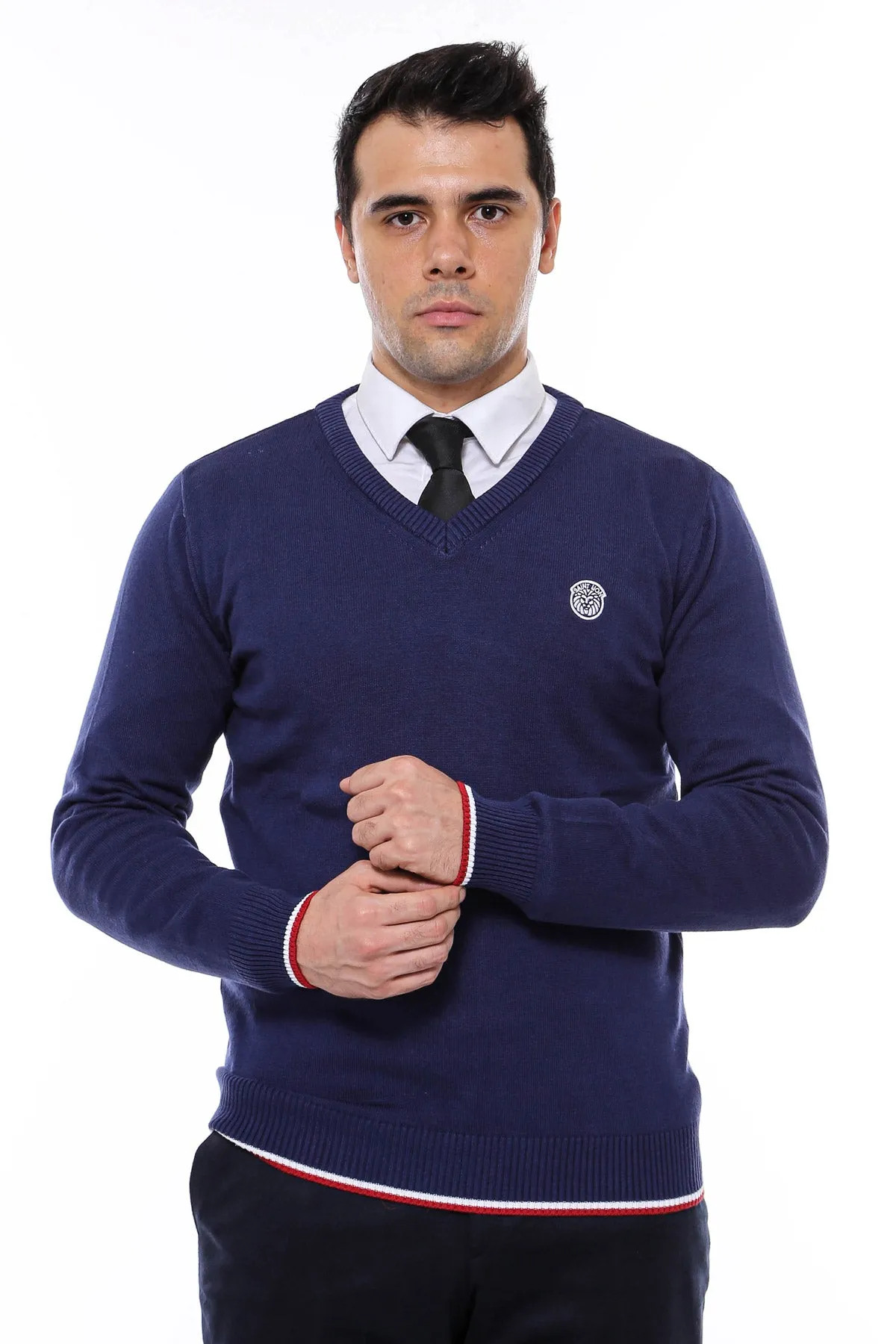 Navy Blue V Neck Slim Fit Men Sweater - Wessi sold by Wessi