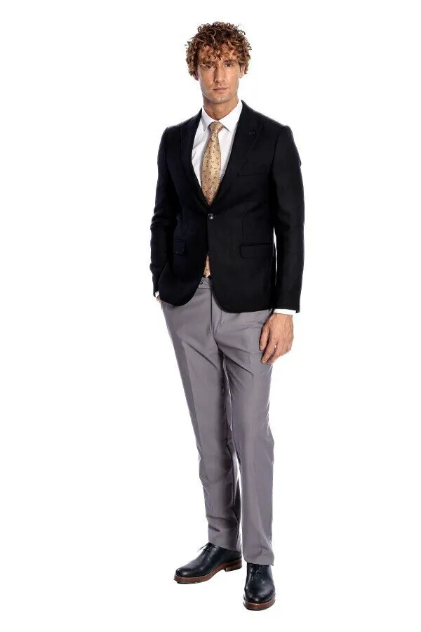 Peak Lapel Single Button Plain Navy Blue Men Blazer - Wessi sold by Wessi product image thumbnail 3