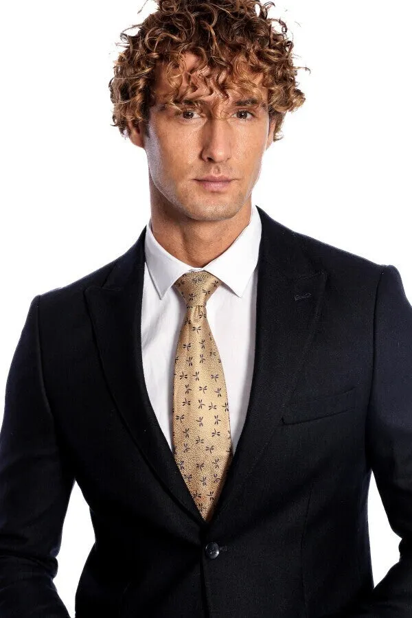 Peak Lapel Single Button Plain Navy Blue Men Blazer - Wessi sold by Wessi product image thumbnail 2