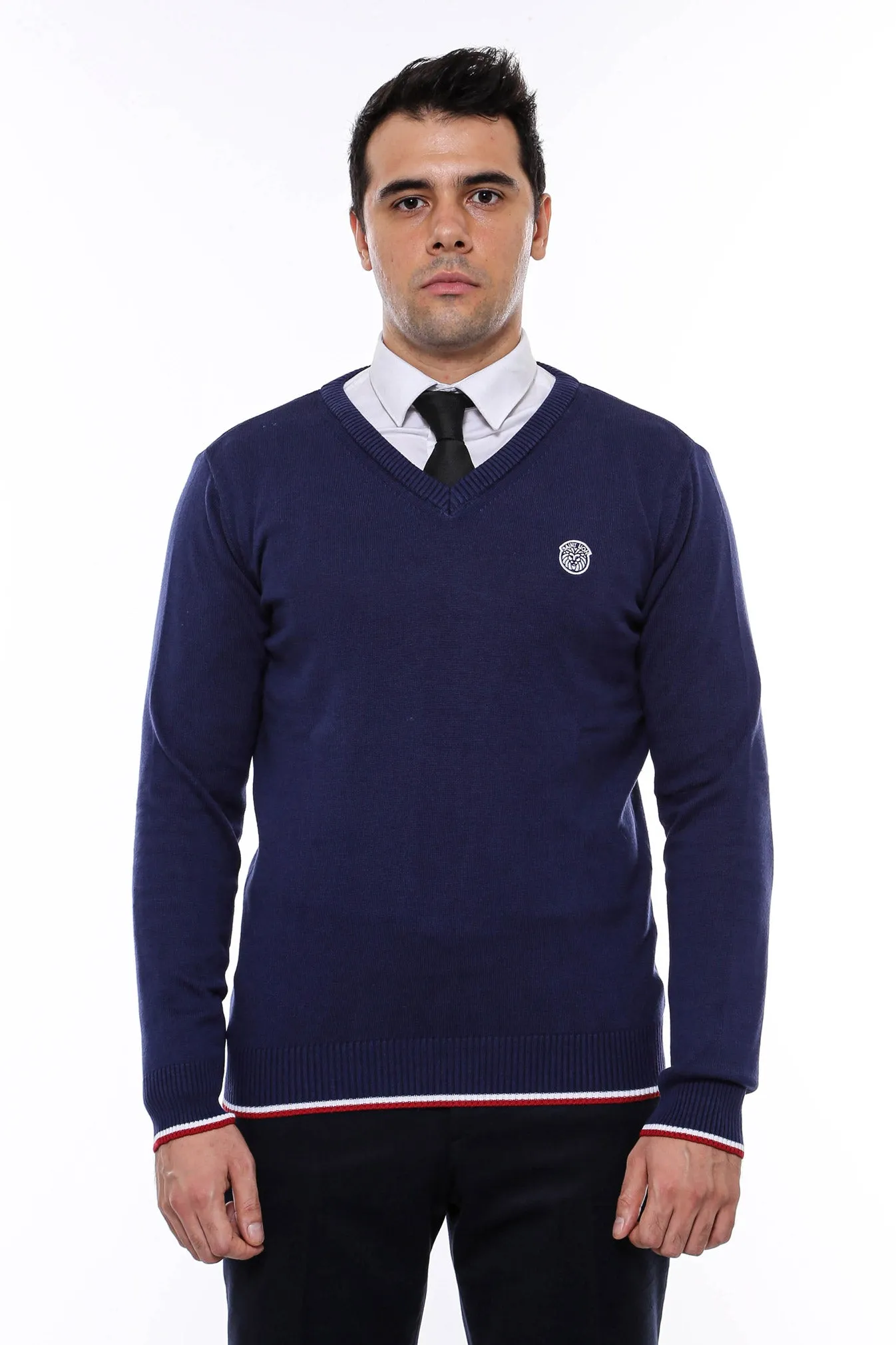 Navy Blue V Neck Slim Fit Men Sweater - Wessi sold by Wessi product image thumbnail 3