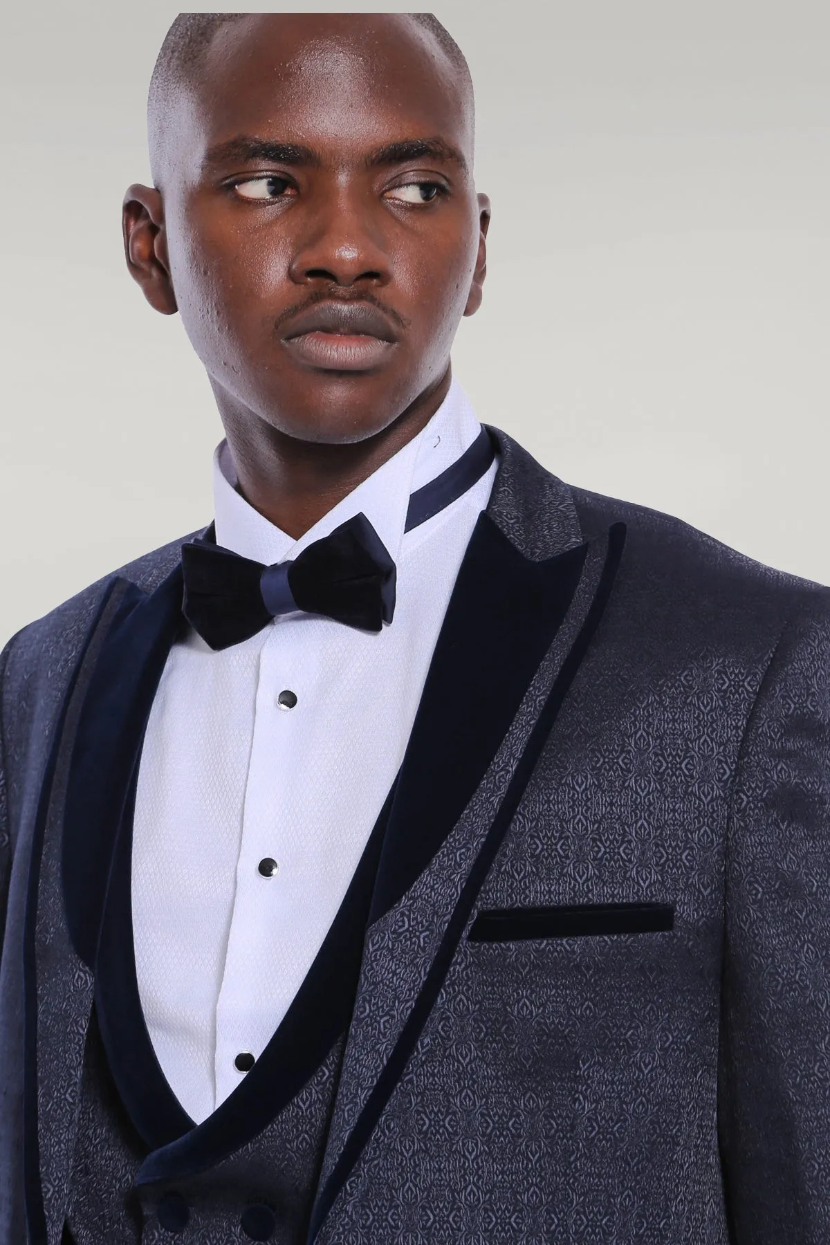 Velvet Lapel Patterned Navy Blue Tuxedo - Wessi sold by Wessi product image thumbnail 3
