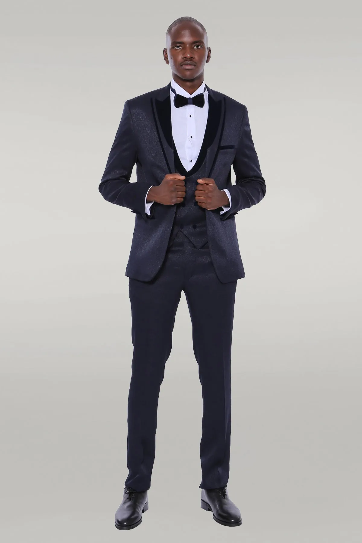 Velvet Lapel Patterned Navy Blue Tuxedo - Wessi sold by Wessi product image thumbnail 2