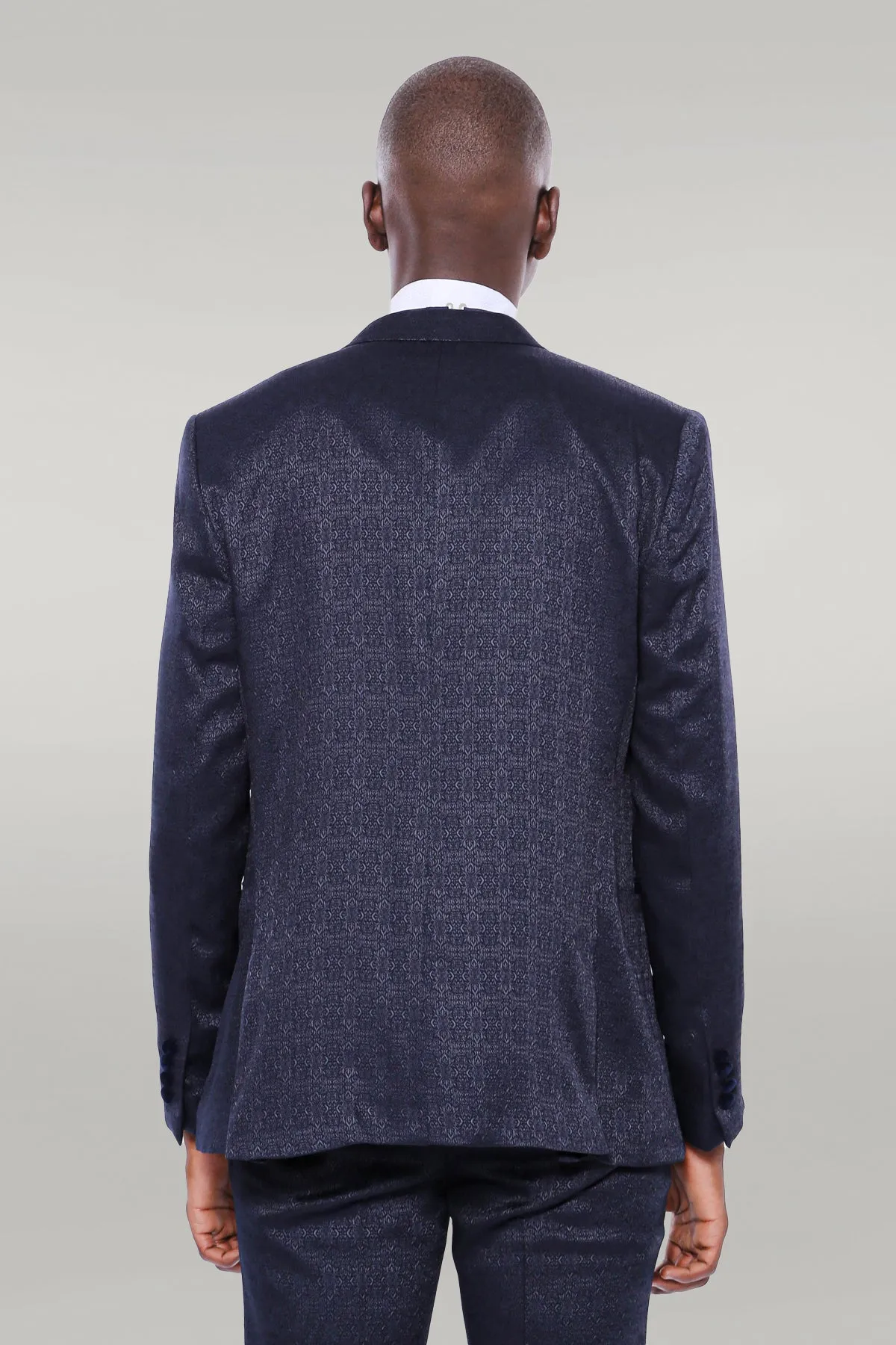 Velvet Lapel Patterned Navy Blue Tuxedo - Wessi sold by Wessi product image thumbnail 4
