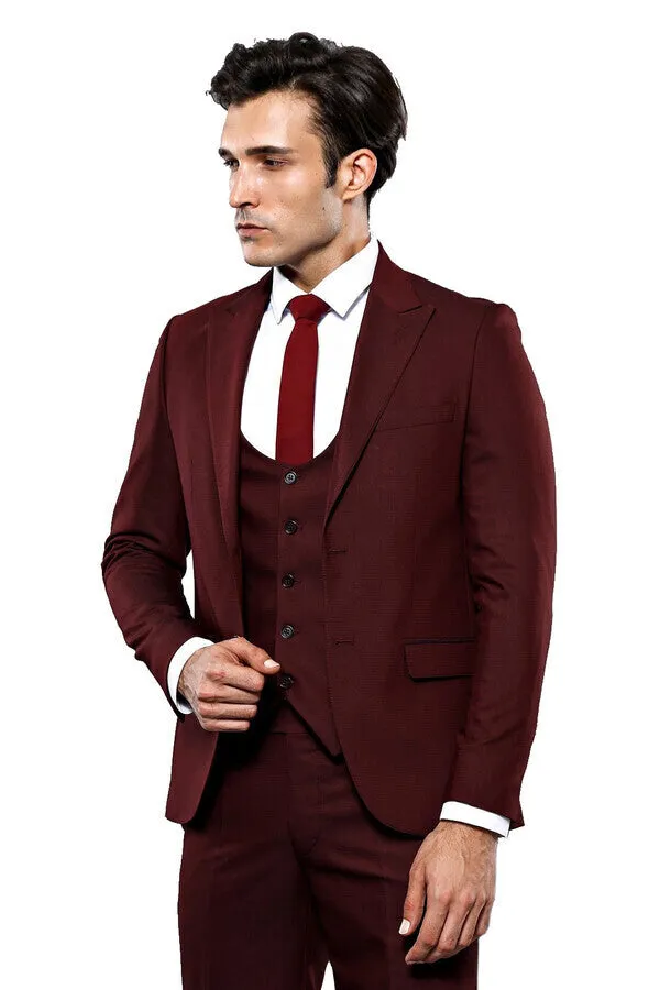 Patterned Claret Red 3 Piece Suit | Wessi sold by Wessi