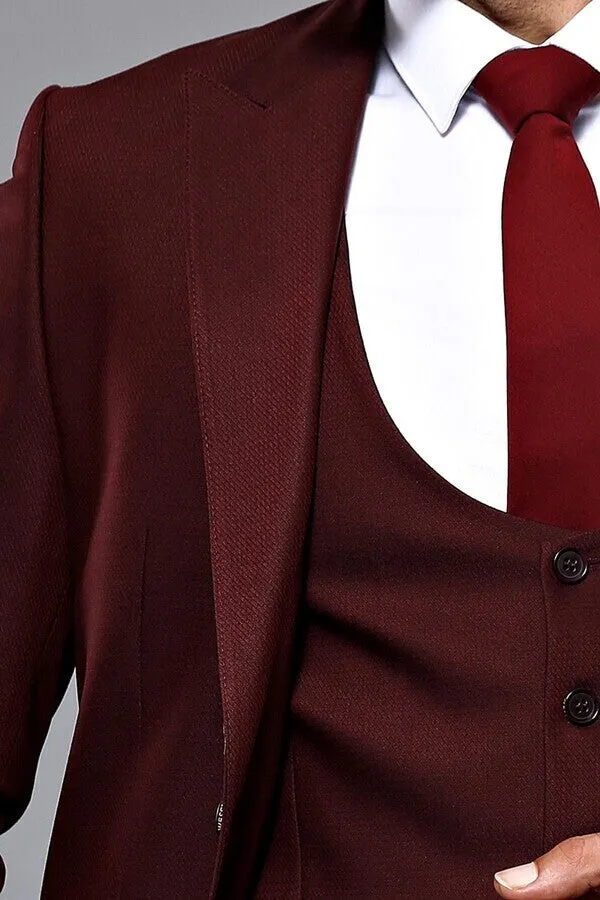 Patterned Claret Red 3 Piece Suit | Wessi sold by Wessi product image thumbnail 3