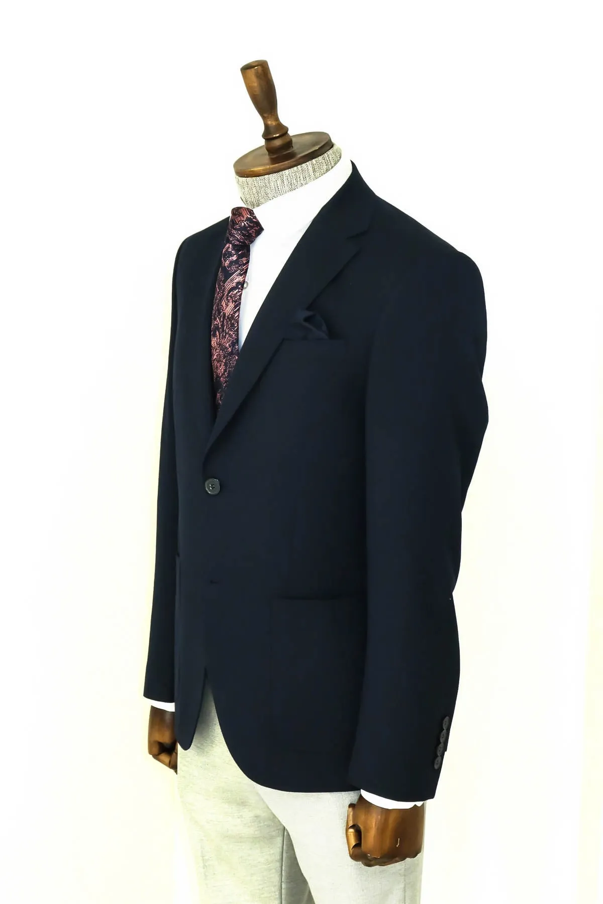 Textured Slim Fit Peak Lapel Navy Blue Men Blazer - Wessi sold by Wessi product image thumbnail 4