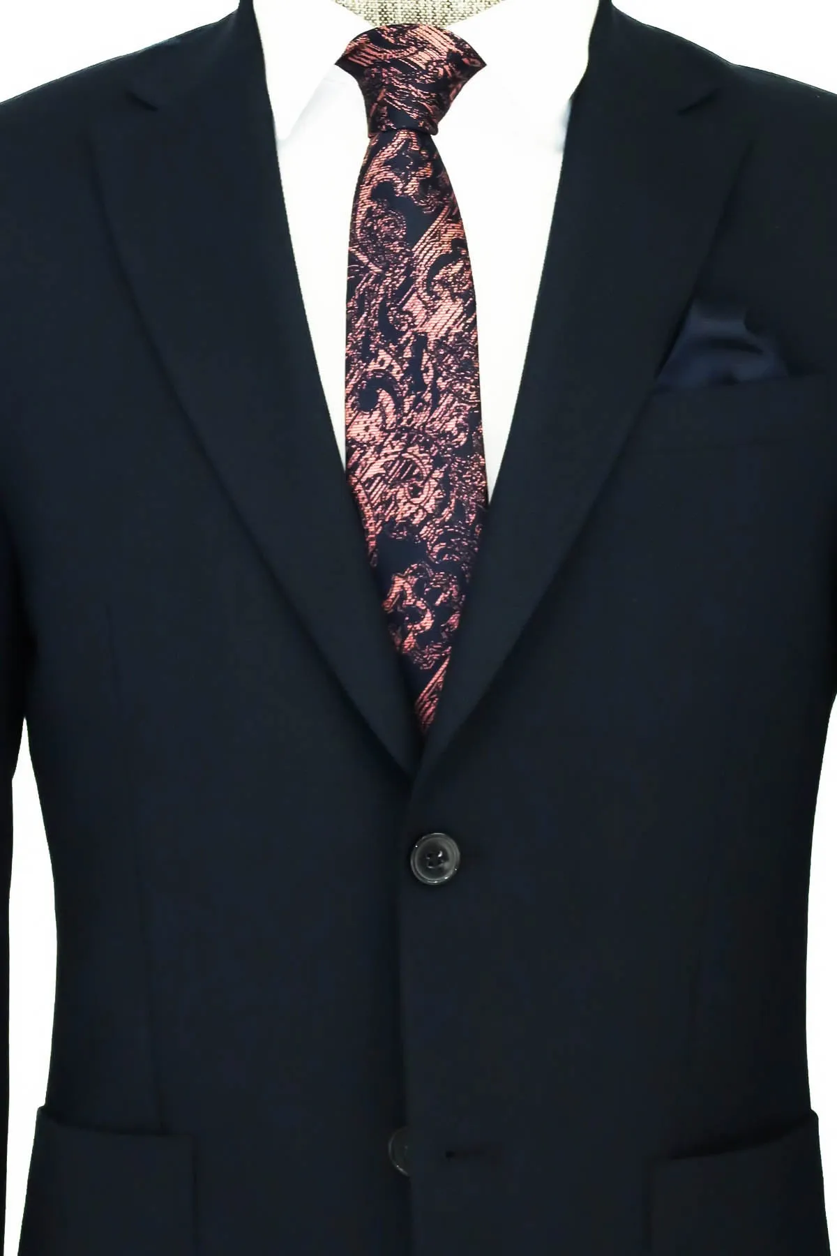 Textured Slim Fit Peak Lapel Navy Blue Men Blazer - Wessi sold by Wessi product image thumbnail 2