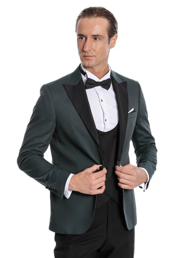 Dot Patterned Dark Green Men Tuxedo - Wessi sold by Wessi