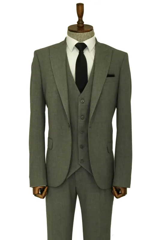 Three Piece Slim Fit Single Button Grey Men Suit sold by Wessi