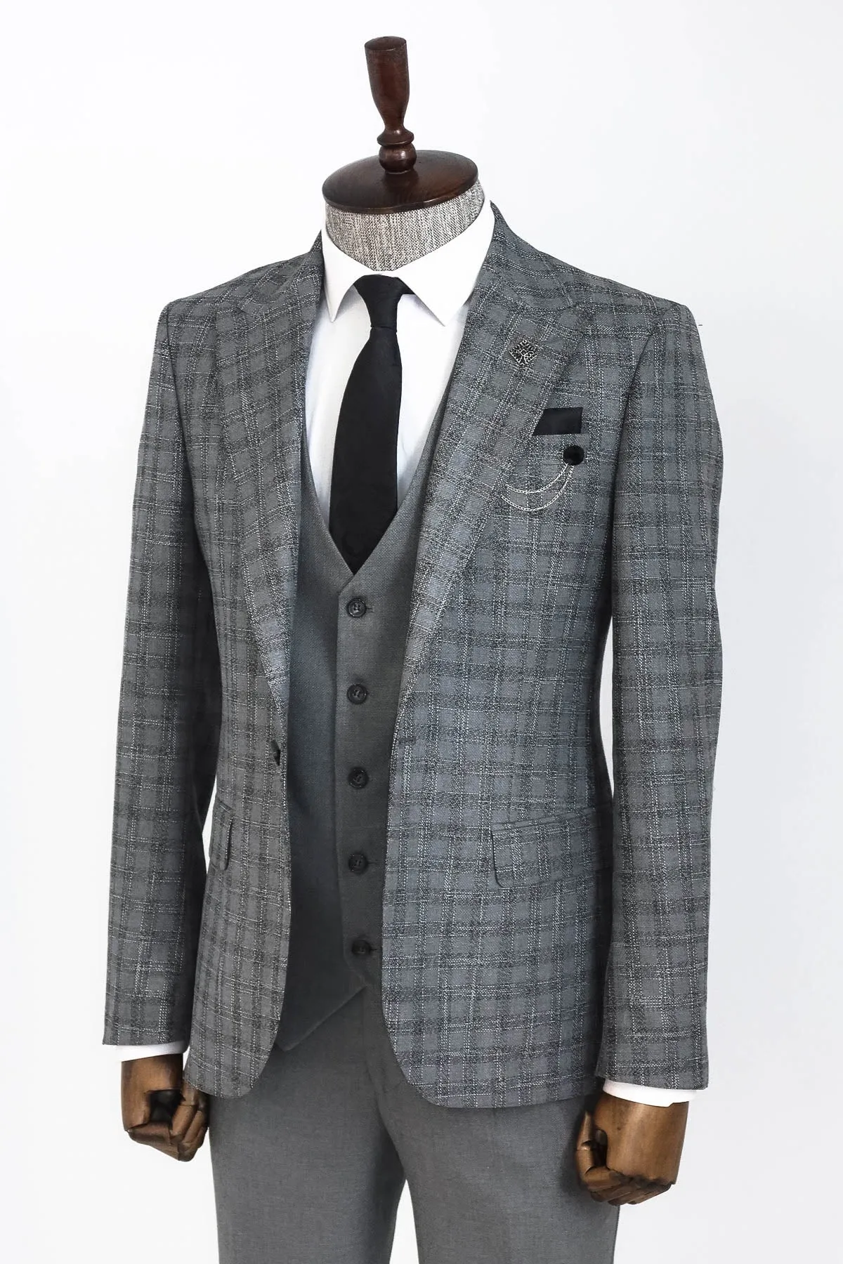 Checked Vested Grey Men Suit - Wessi sold by Wessi product image thumbnail 3