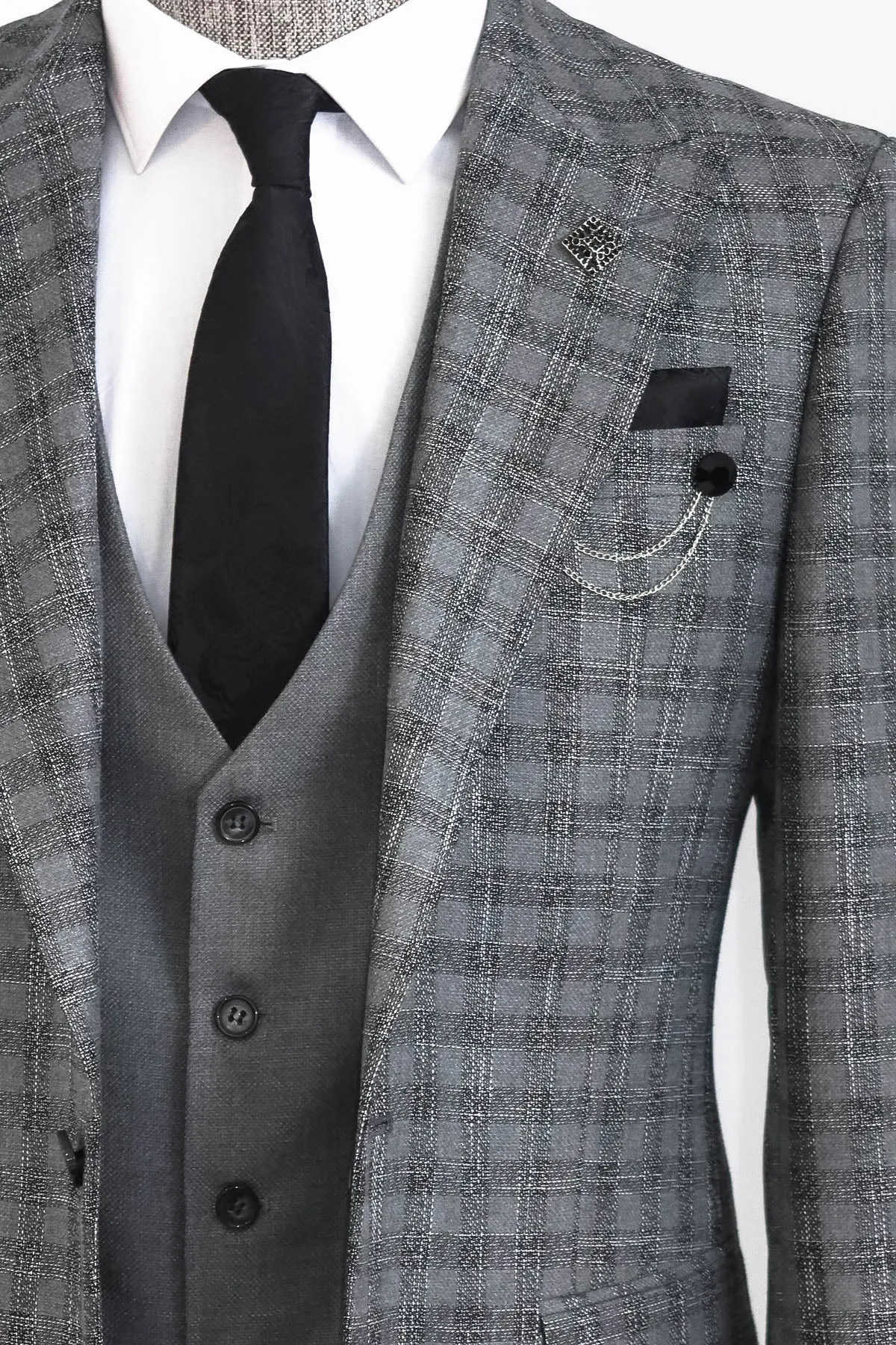 Checked Vested Grey Men Suit - Wessi sold by Wessi product image thumbnail 2