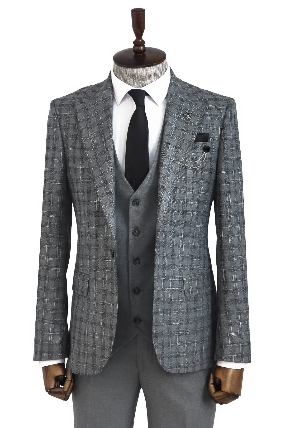 Checked Vested Grey Men Suit - Wessi sold by Wessi