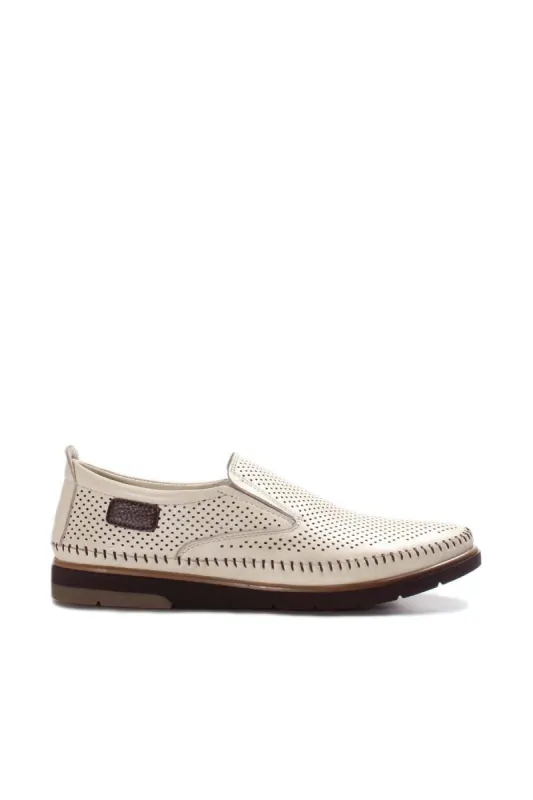 Beige Perforated Casual Loafers-Wessi sold by Wessi