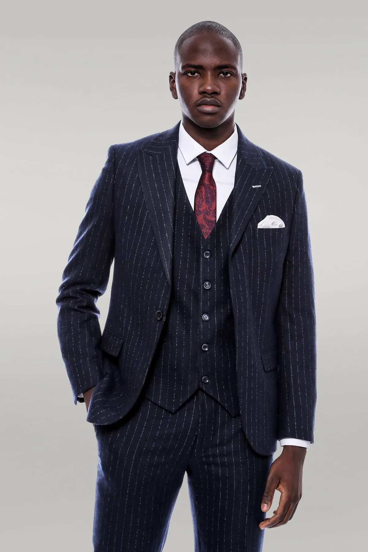 Striped Navy Vested Suit - Wessi sold by Wessi
