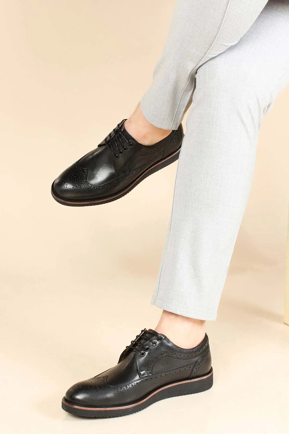 Men's Black Leather Brogue Dress Shoes - Wessi sold by Wessi