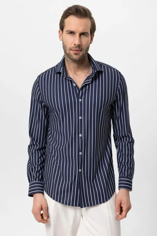 Men's Navy Blue Contrast Striped  Shirt - Wessi made by Antioch