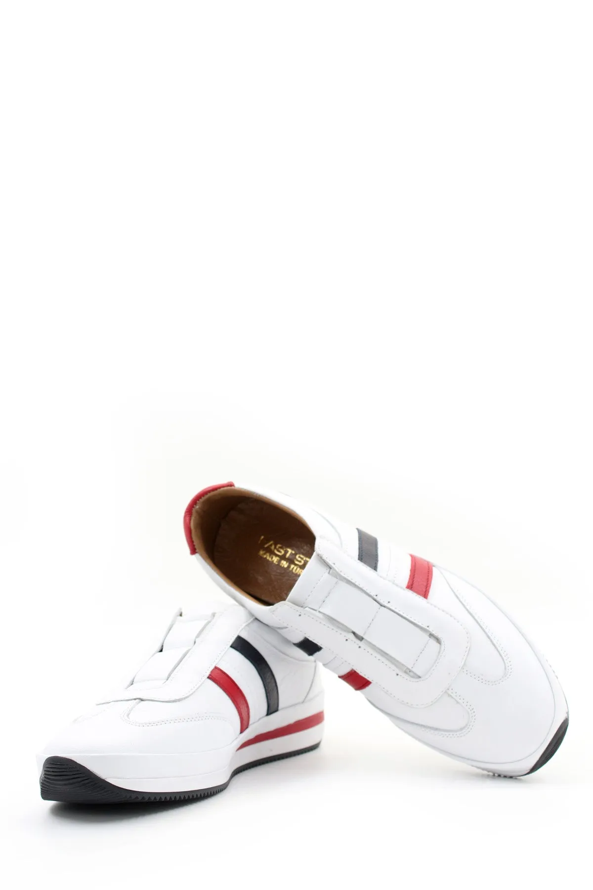 White Leather Striped Slip-On Sneakers Wessi sold by Wessi product image thumbnail 5