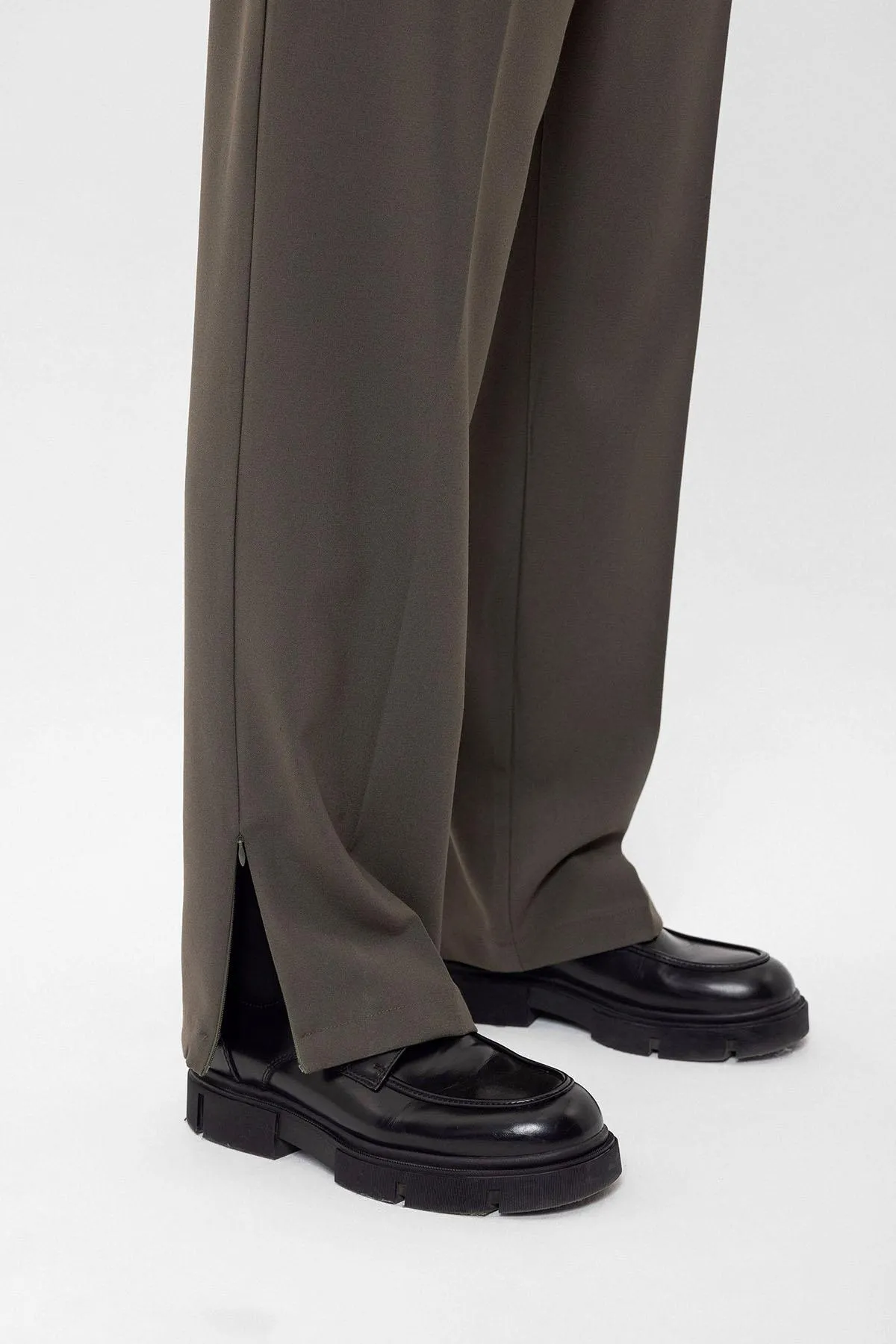 Dark Khaki High Waist Zippered Men's Trousers - Wessi sold by Wessi product image thumbnail 3