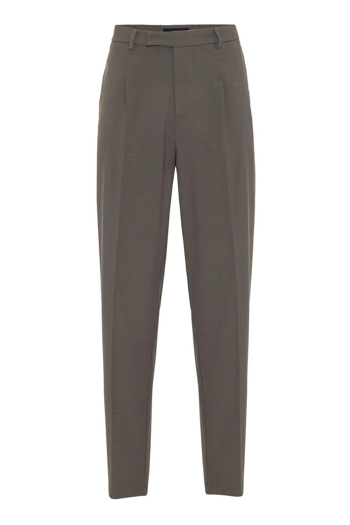 Dark Khaki High Waist Zippered Men's Trousers - Wessi sold by Wessi product image thumbnail 4