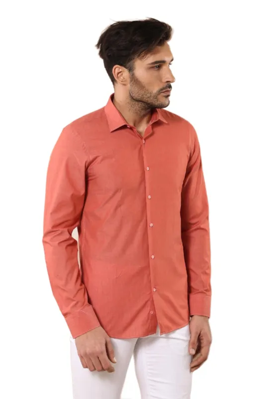 Plain Slim Fit Long Sleeves Salmon Color Men Shirt - Wessi sold by Wessi
