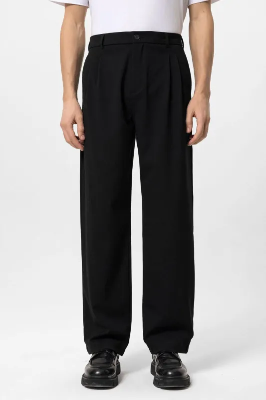 Men's Black High Waist Pleated Comfortable Fit  Trousers - Wessi sold by Wessi