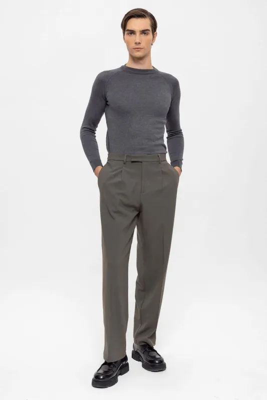 Men's Dark Khaki High Waist Zippered  Trousers - Wessi sold by Wessi