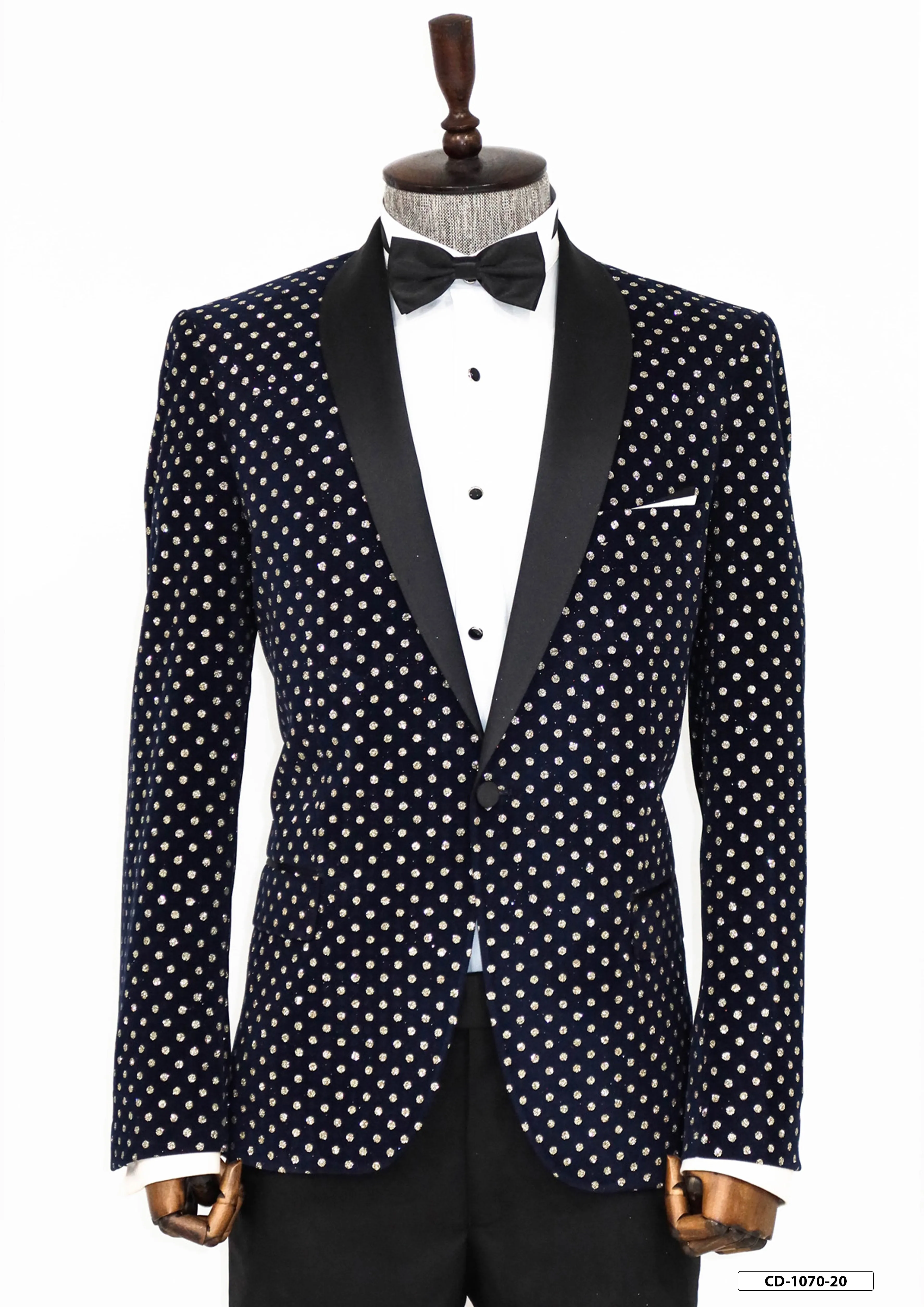 Dot Patterned Slim Fit Navy Blue Men Party Blazer - Wessi sold by Wessi product image thumbnail 4