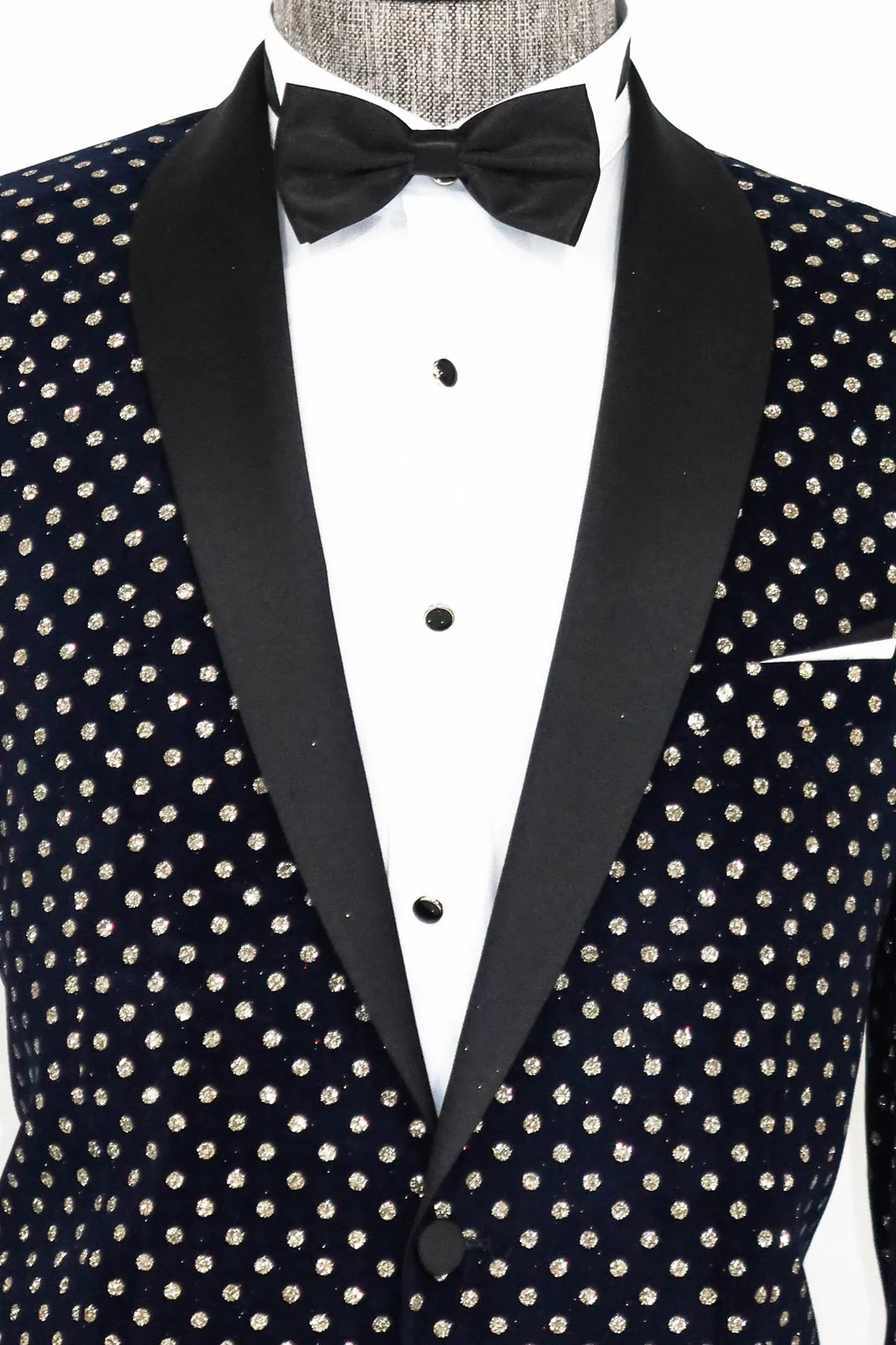 Dot Patterned Slim Fit Navy Blue Men Party Blazer - Wessi sold by Wessi product image thumbnail 2