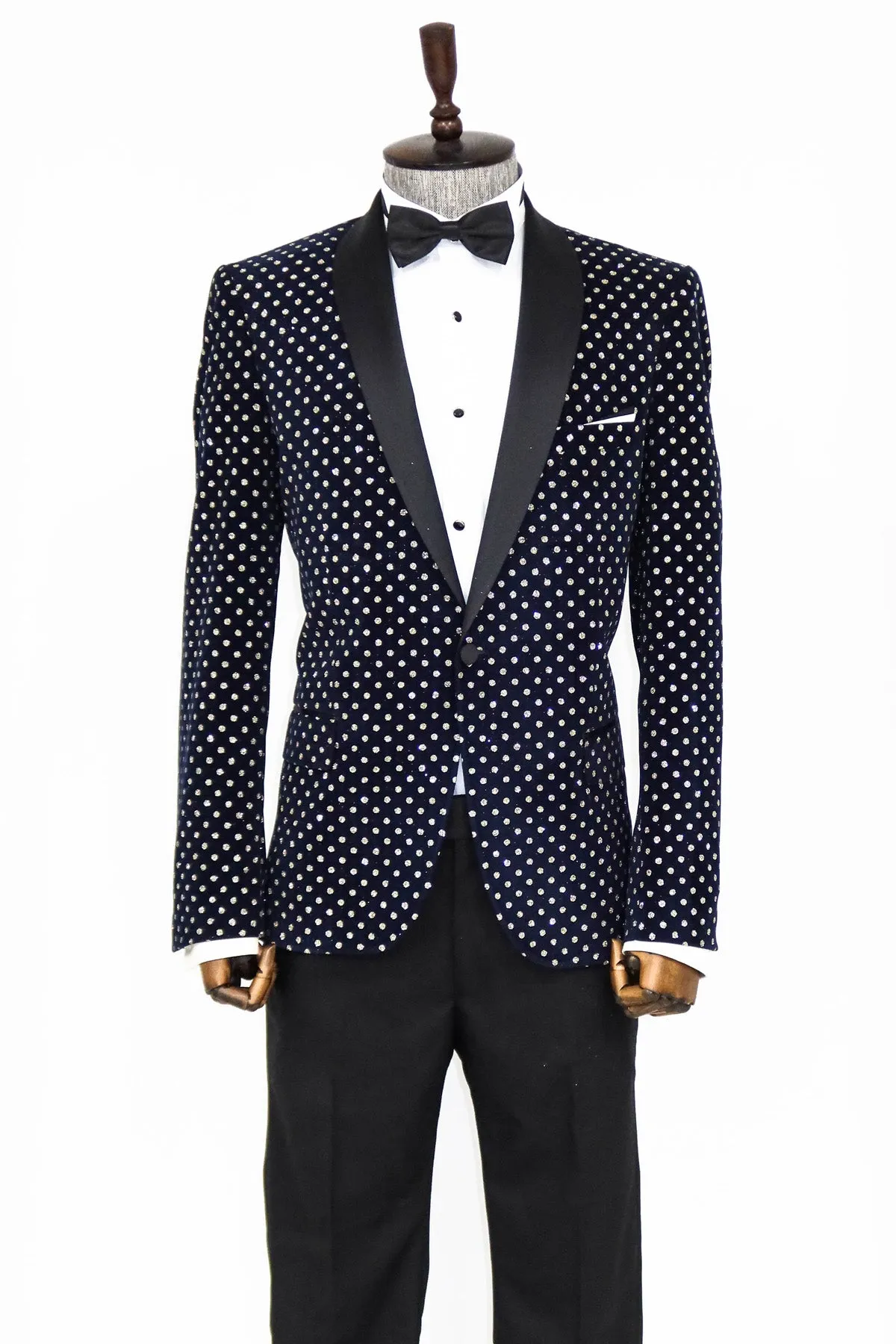 Dot Patterned Slim Fit Navy Blue Men Party Blazer - Wessi sold by Wessi product image thumbnail 5