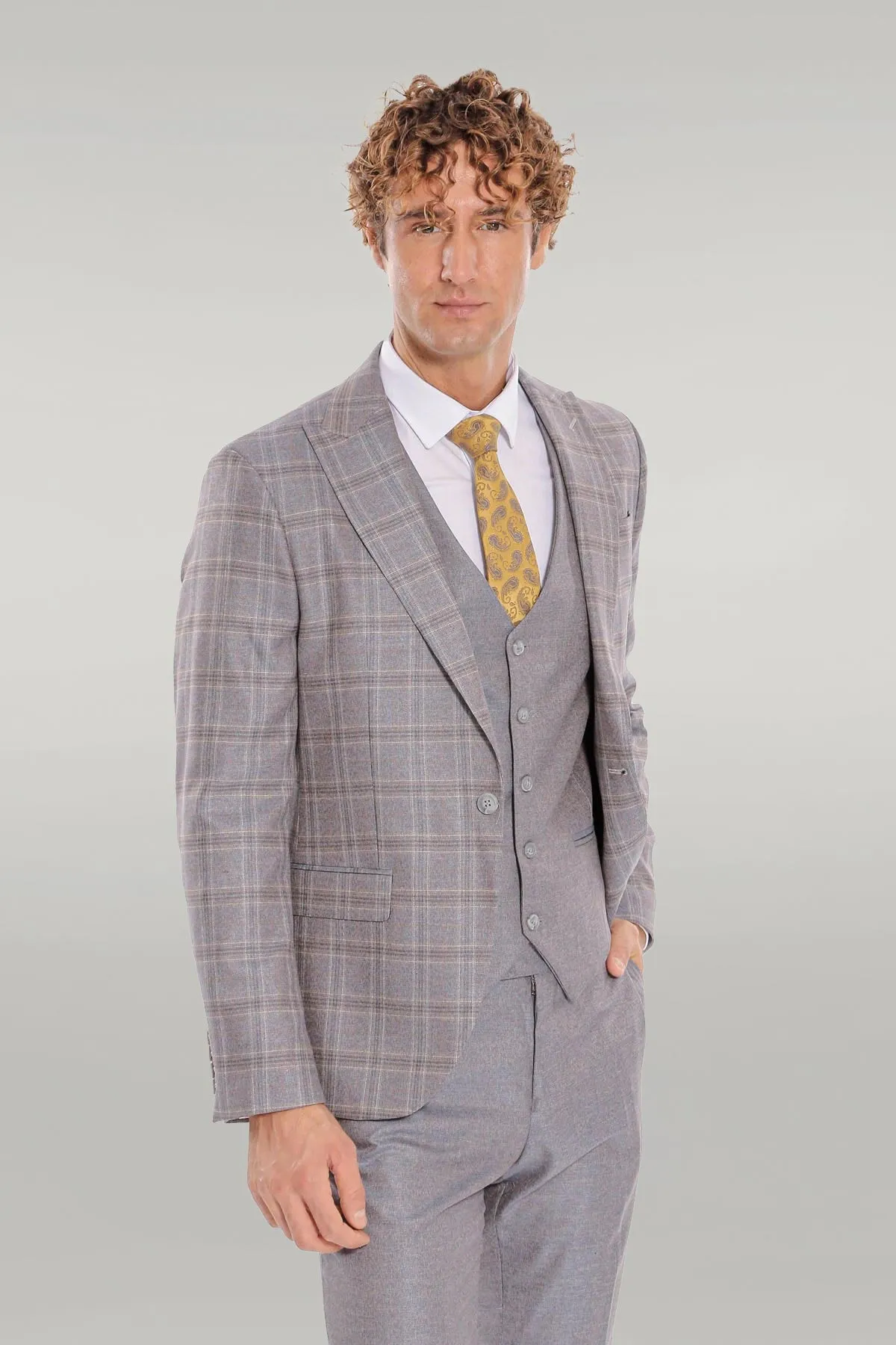 Checked Slim Fit Light Blue Men Suit - Wessi sold by Wessi