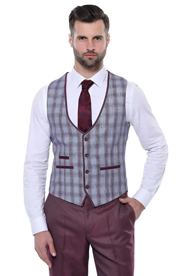 Checked Burgundy Men Suit - Wessi sold by Wessi product image thumbnail 5