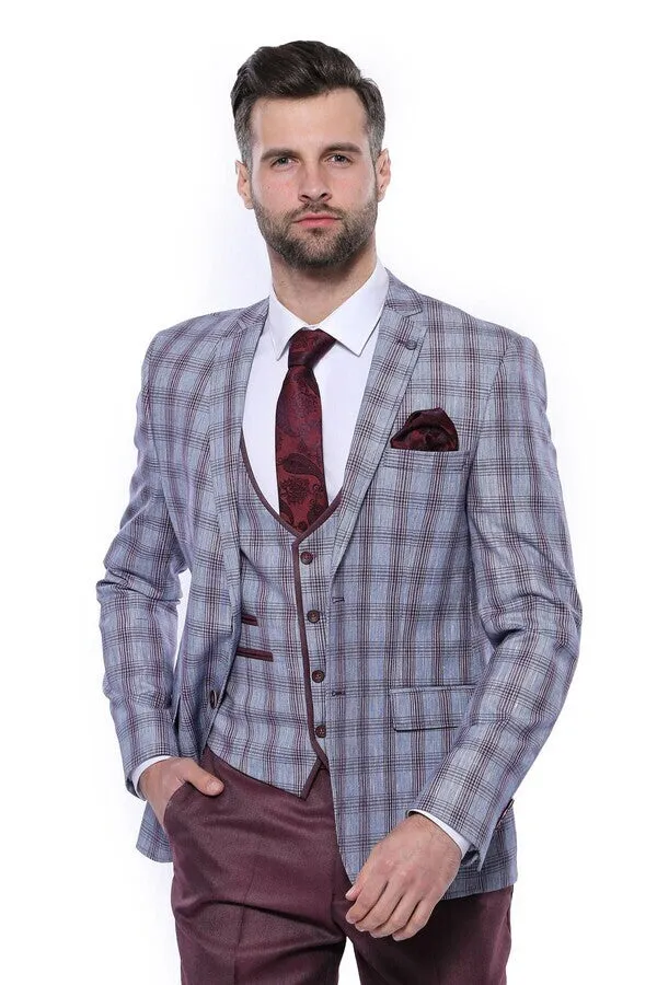 Checked Burgundy Men Suit - Wessi sold by Wessi