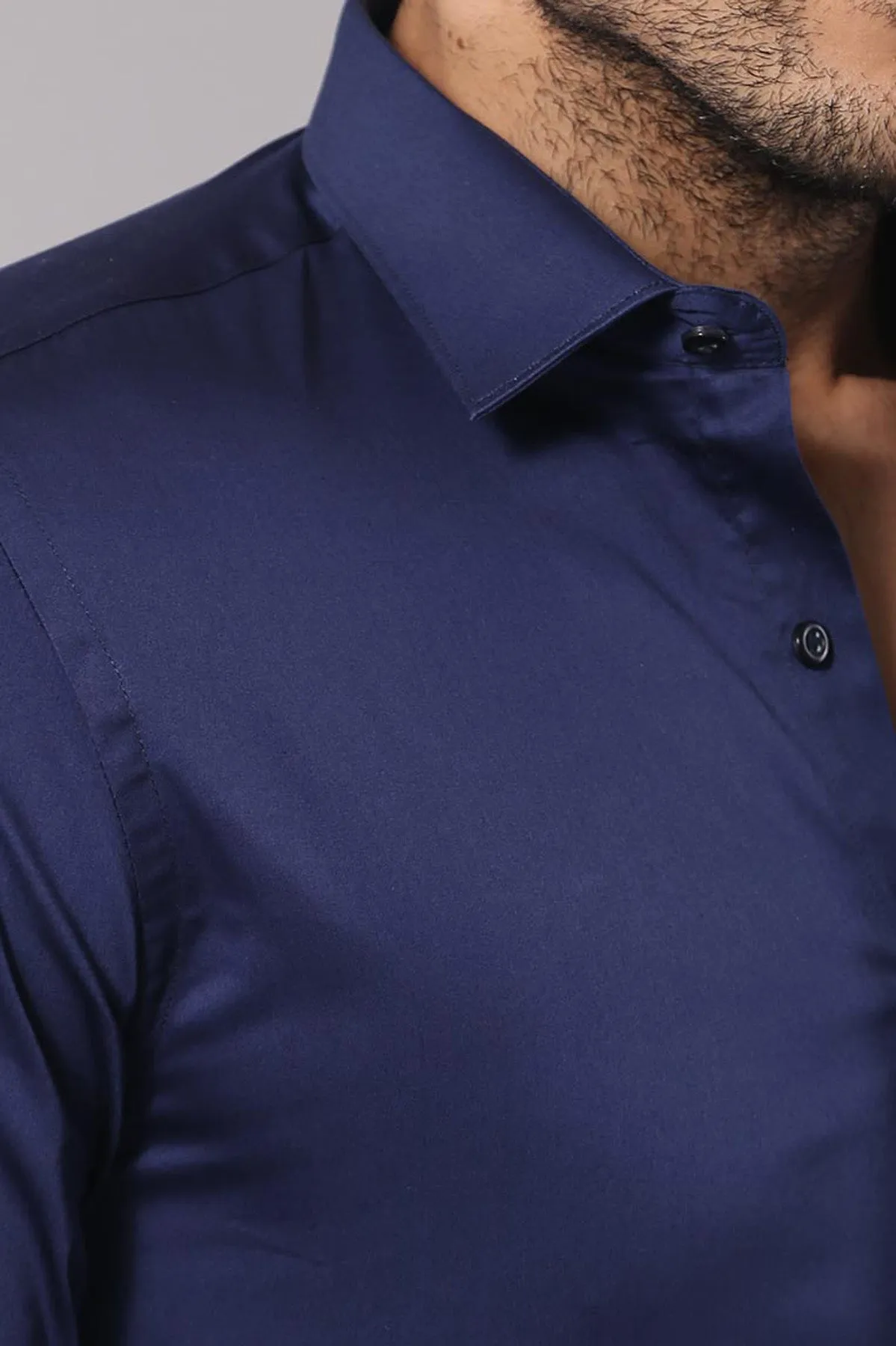 Cotton Satin Slim Fit Navy Blue Men Shirt - Wessi sold by Wessi product image thumbnail 2