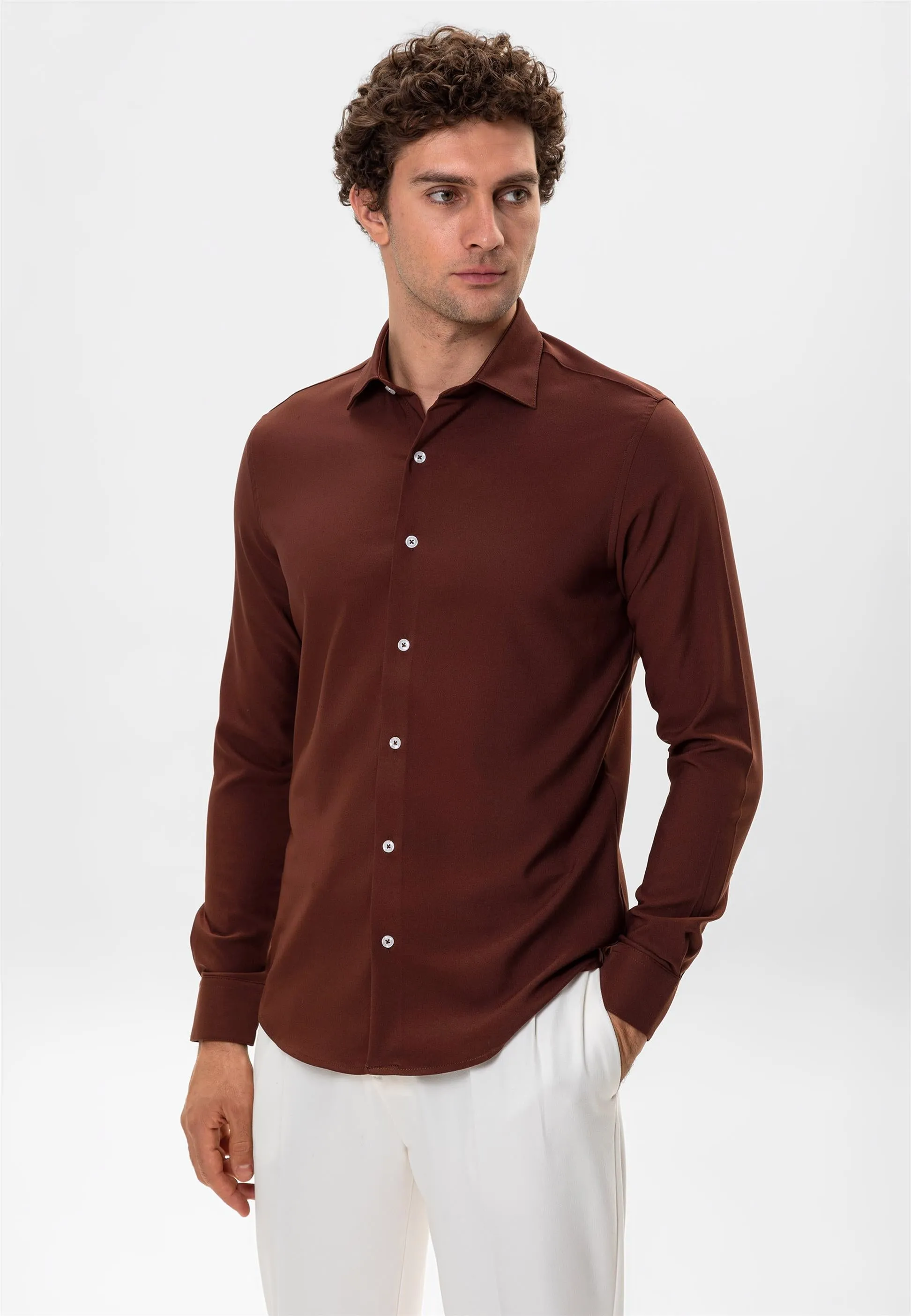 Men's Brown Slim Fit Shirt - Wessi sold by Wessi product image thumbnail 2
