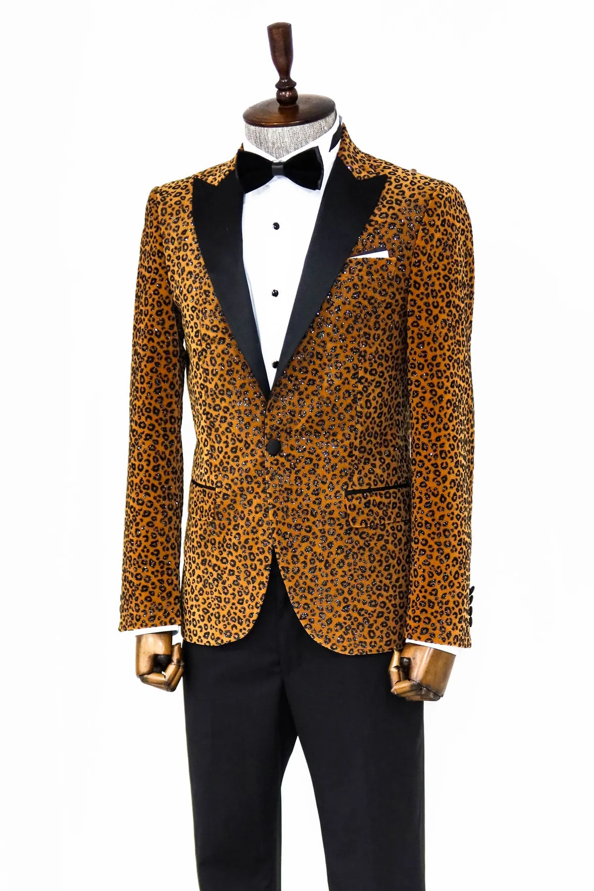 Leopard Pattern Slim Fit Peak Lapel Yellow Men Tuxedo Party Blazer sold by Wessi product image thumbnail 3