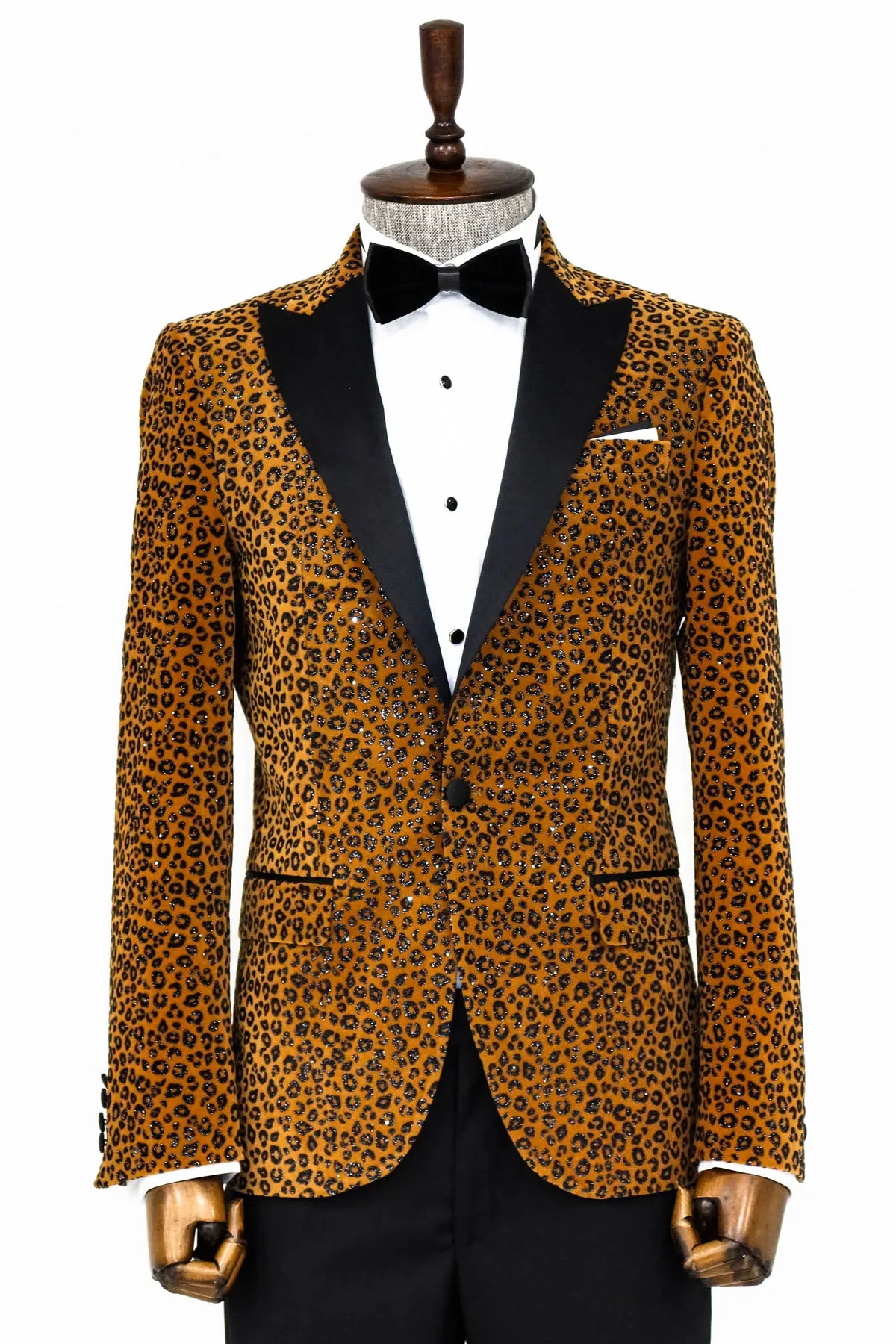 Leopard Pattern Slim Fit Peak Lapel Yellow Men Tuxedo Party Blazer sold by Wessi