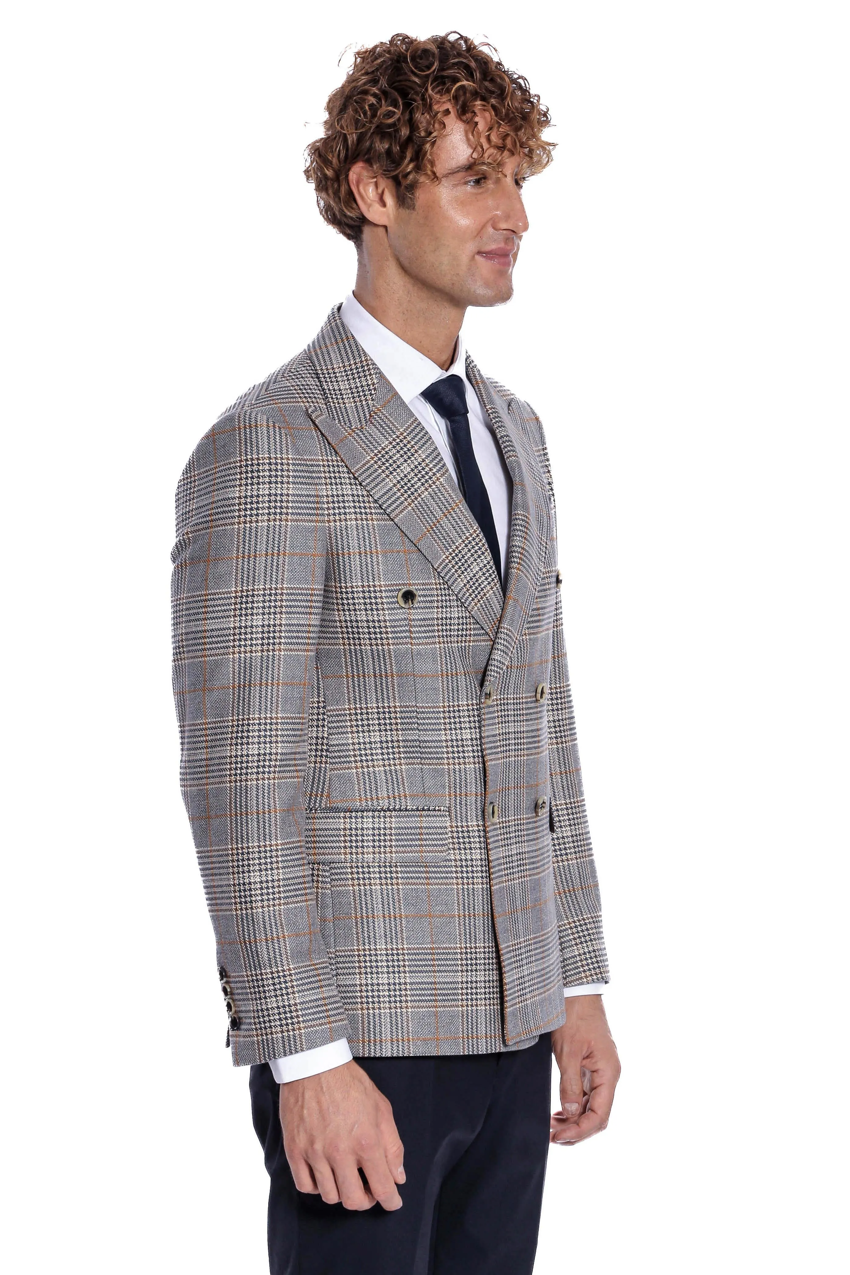 Double Breasted Checked Anthracite Men Blazer - Wessi sold by Wessi product image thumbnail 5