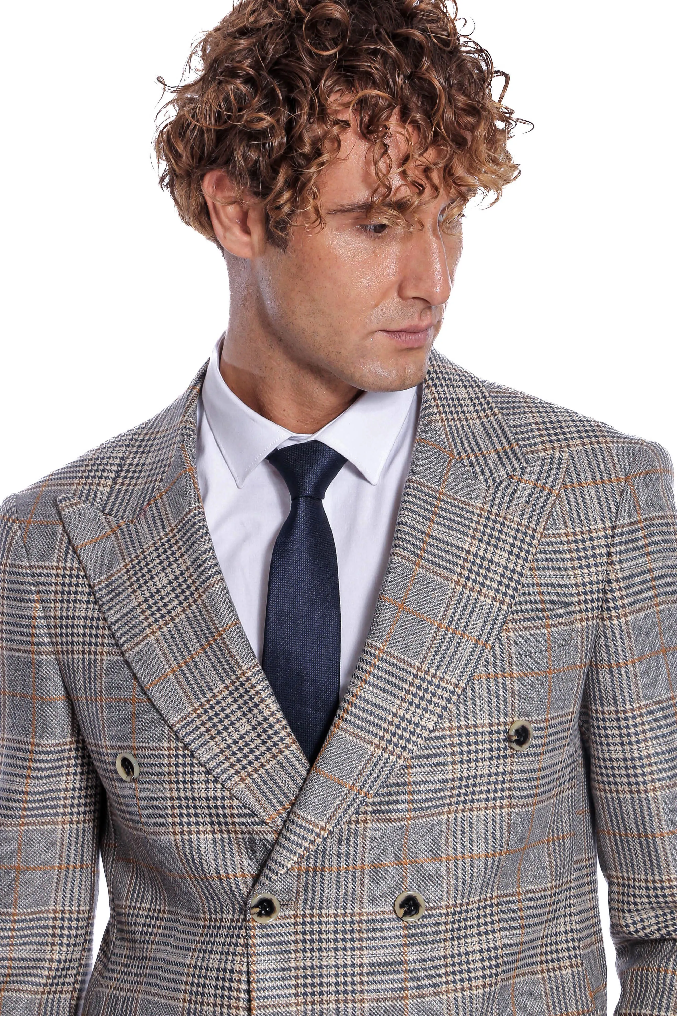 Double Breasted Checked Anthracite Men Blazer - Wessi sold by Wessi product image thumbnail 3