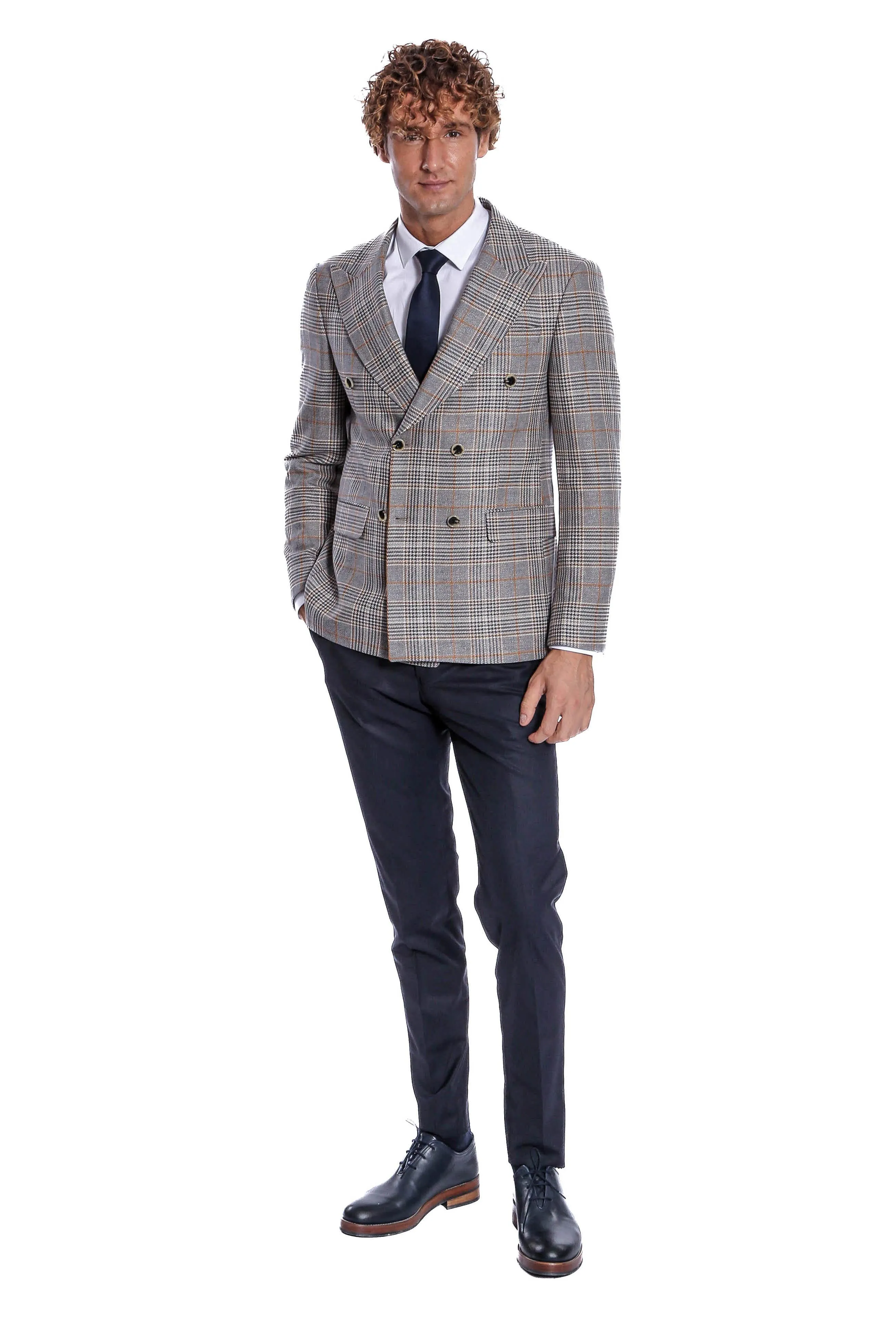 Double Breasted Checked Anthracite Men Blazer - Wessi sold by Wessi product image thumbnail 2